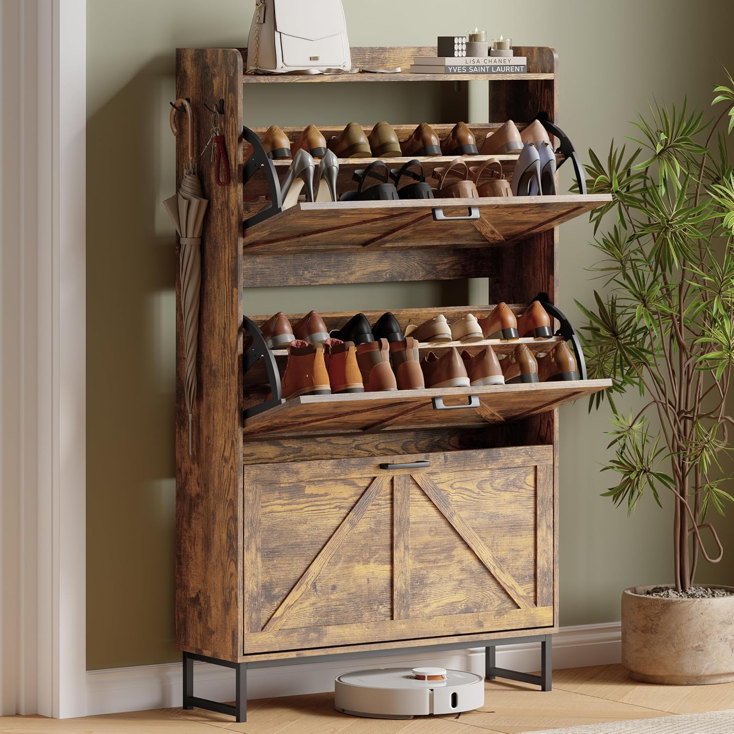 Shoe Cabinet with 2 Flip Drawers, Freestanding Hidden Shoe Storage Organizer for Entryway