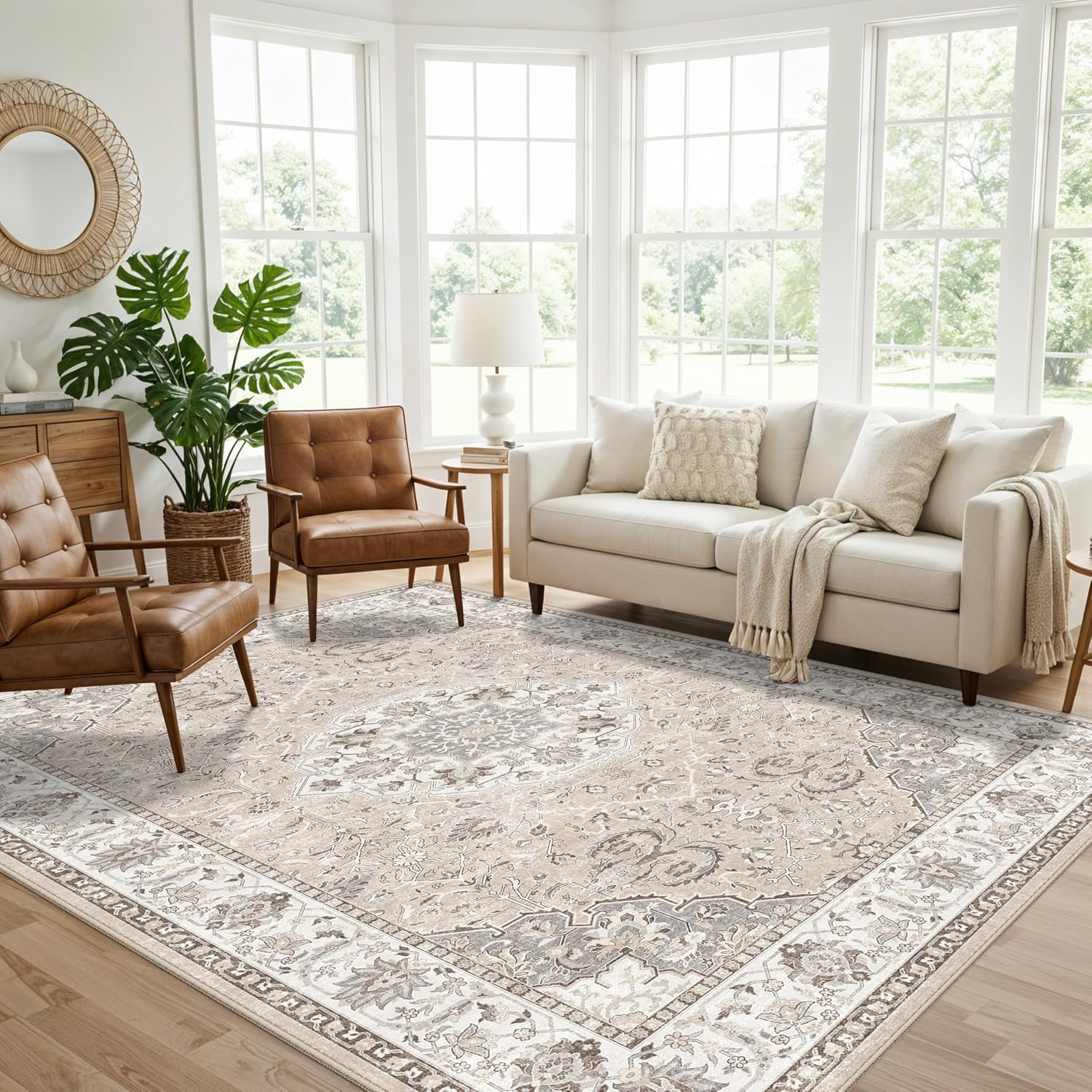 HY HAO YUN LAI Washable Large 9x12 Area Rug: Living Room Oriental Non Slip Soft Rugs Indoor Low Pile Stain Resistant Carpet for Bedroom Dining Room