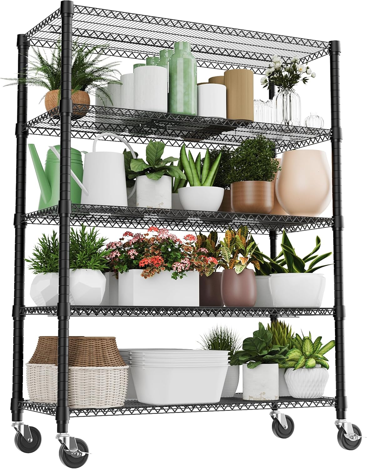 M MZG 5-Shelf Storage Shelves, Wire Shelving Heavy Duty Metal Storage Shelving Unit Adjustable Garage Shelving Rack Pantry Kitchen (Chrome, 4 Tier
