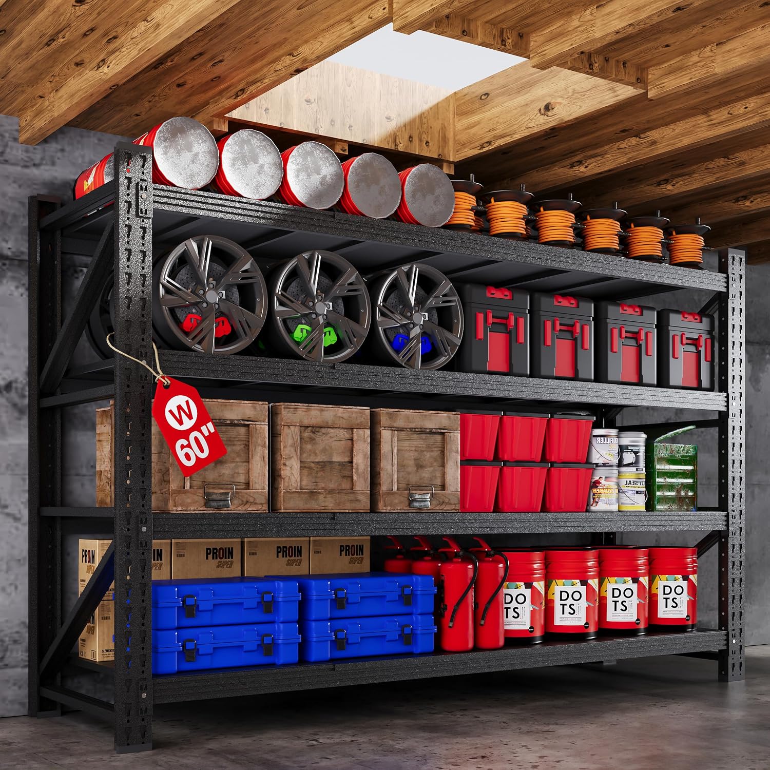 79"W Garage Shelving Heavy Duty, 6000LBS Metal Storage Shelves, 24" Deep Storage rack shelf, Steel Tall Industrial Shelving