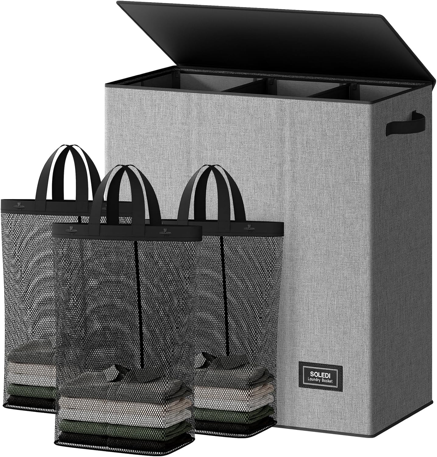 SOLEDI 180L Laundry Hamper 3 Section, Extra Large Laundry Hamper with Lid, Dirty Clothes Hamper with Sturdy Handle