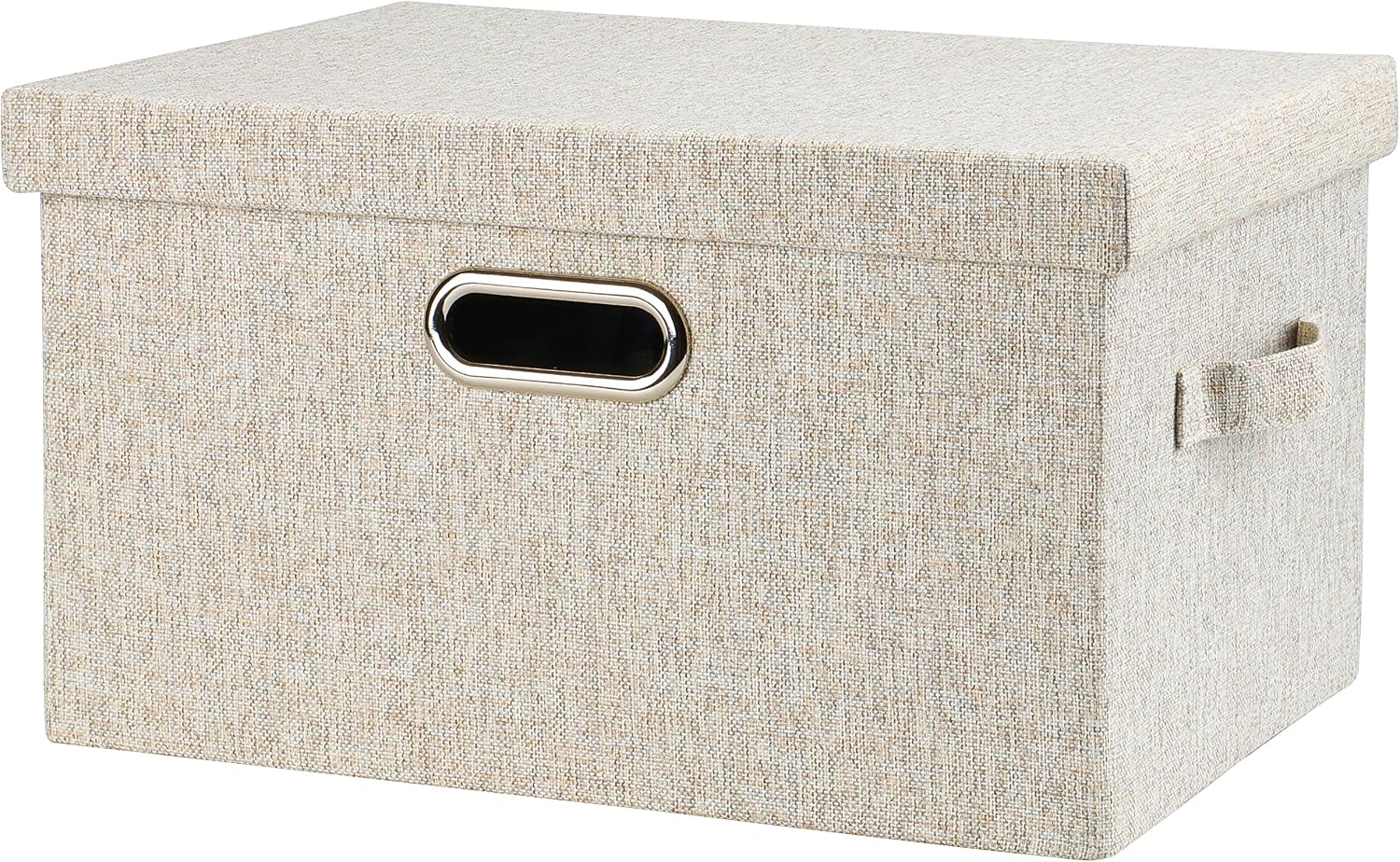 Graciadeco Large Quart Collapsible Stackable Storage Bins with Lids, 3 Packs Beige Linen Fabric Closet Boxes with Lids