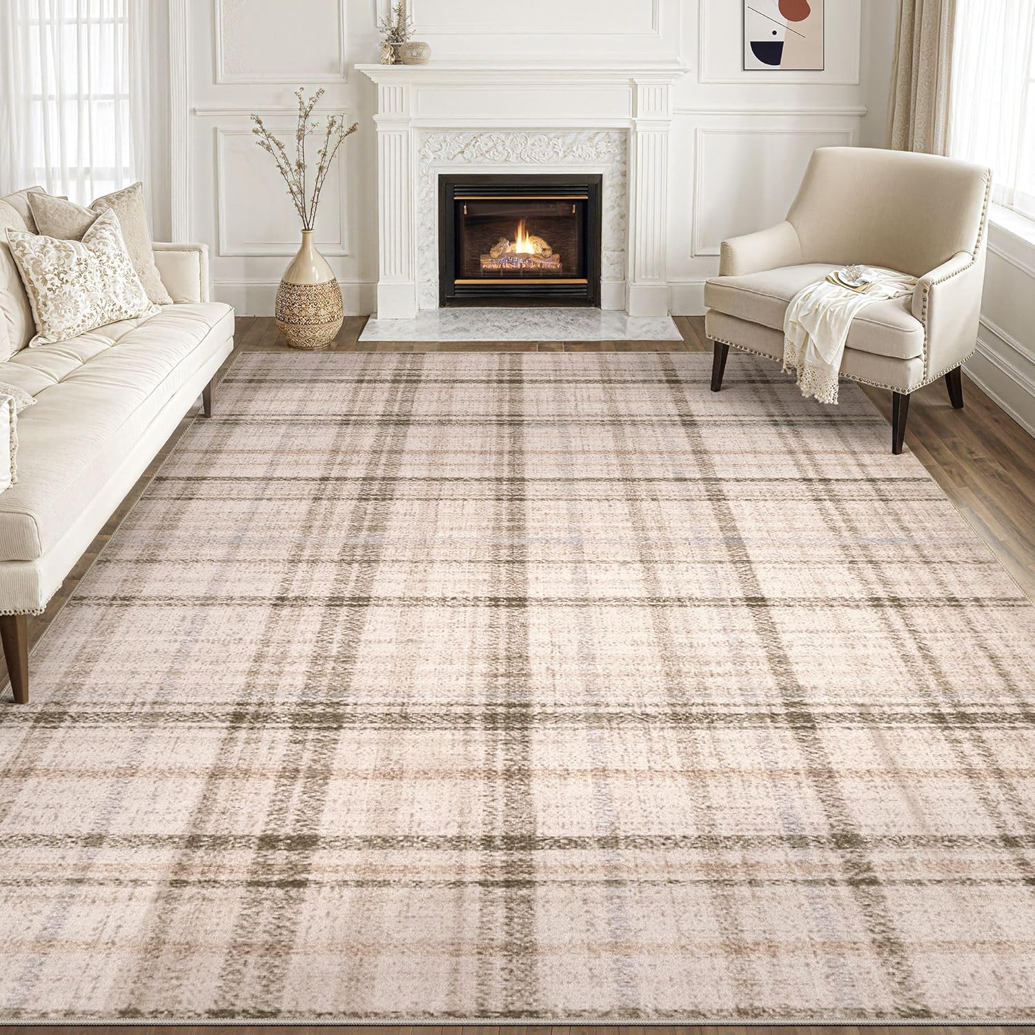 Tortania Area Rug Living Room Rugs - 10x12 Washable Large Soft Neutral Boho Moroccan Bohemian Farmhouse Rug Indoor Floor Carpet for Bedroom Under