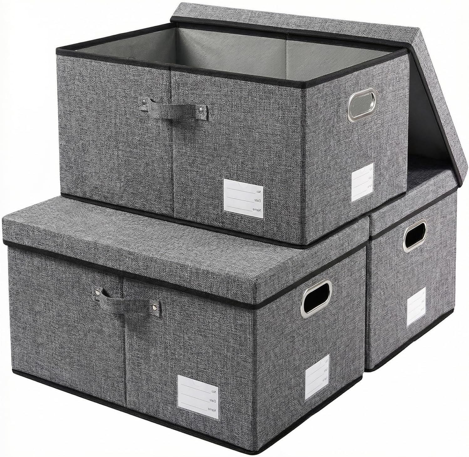 PRANDOM Large Collapsible Storage Bins with Lids 3-Pack Linen/Cotton Blend Foldable Storage Boxes Organizer Containers Baskets Cube with Cover for