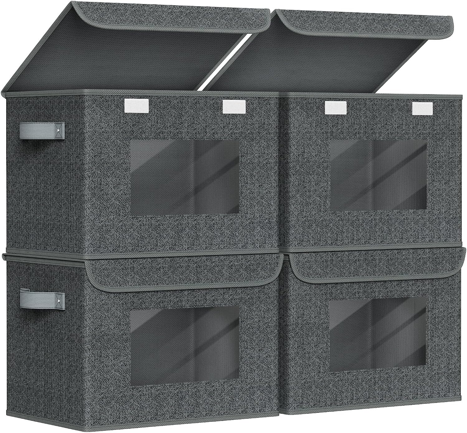 Univivi Fabric Foldable Storage Boxes 4-Pack Large Collapsible Stackable Storage Bins with Lids, Closet Organizers and Storage Cube Basket for Home
