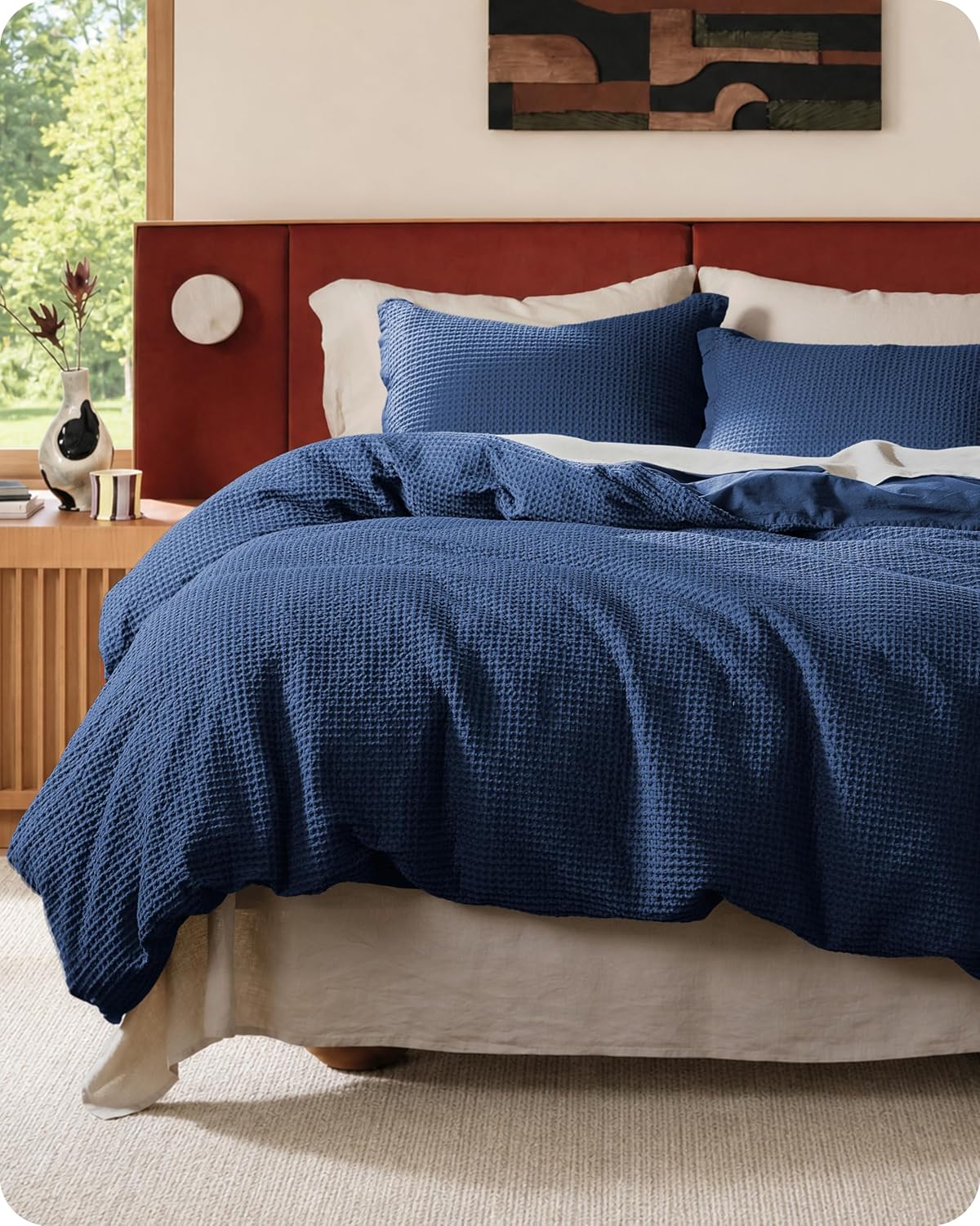 Bedsure Cotton Duvet Cover Queen - 100% Cotton Waffle Weave Coconut White Duvet Cover Queen Size, PureWoven Breathable Bedding Set for All Season