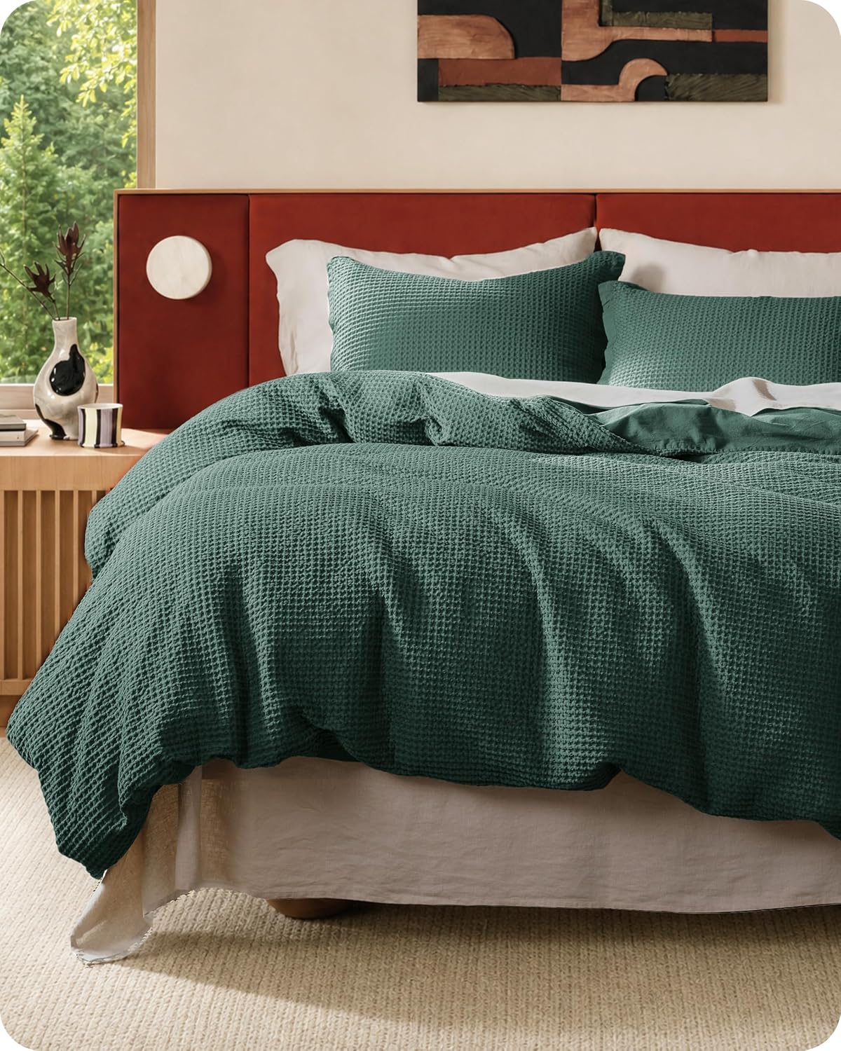 Bedsure Cotton Duvet Cover Queen - 100% Cotton Waffle Weave Coconut White Duvet Cover Queen Size, PureWoven Breathable Bedding Set for All Season