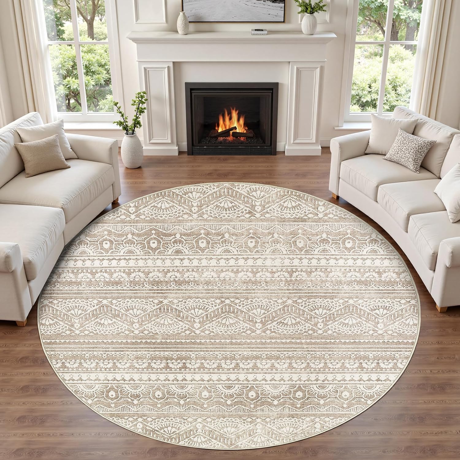 Tortania Area Rug Living Room Rugs - 10x12 Washable Large Soft Neutral Boho Moroccan Bohemian Farmhouse Rug Indoor Floor Carpet for Bedroom Under
