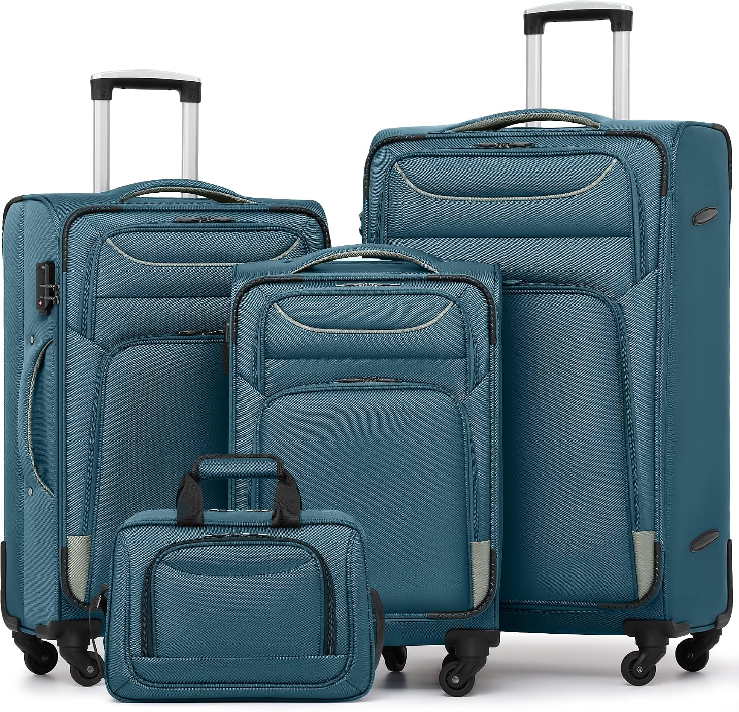 Coolife Luggage 4 Piece Set Suitcase TSA Lock Spinner Softshell lightweight (black+red)