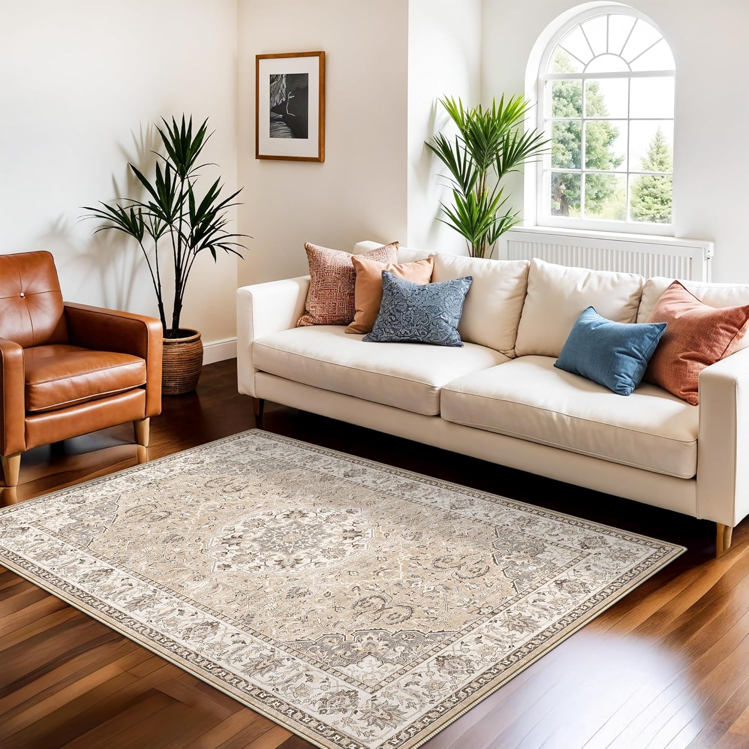 HY HAO YUN LAI Washable Large 9x12 Area Rug: Living Room Oriental Non Slip Soft Rugs Indoor Low Pile Stain Resistant Carpet for Bedroom Dining Room