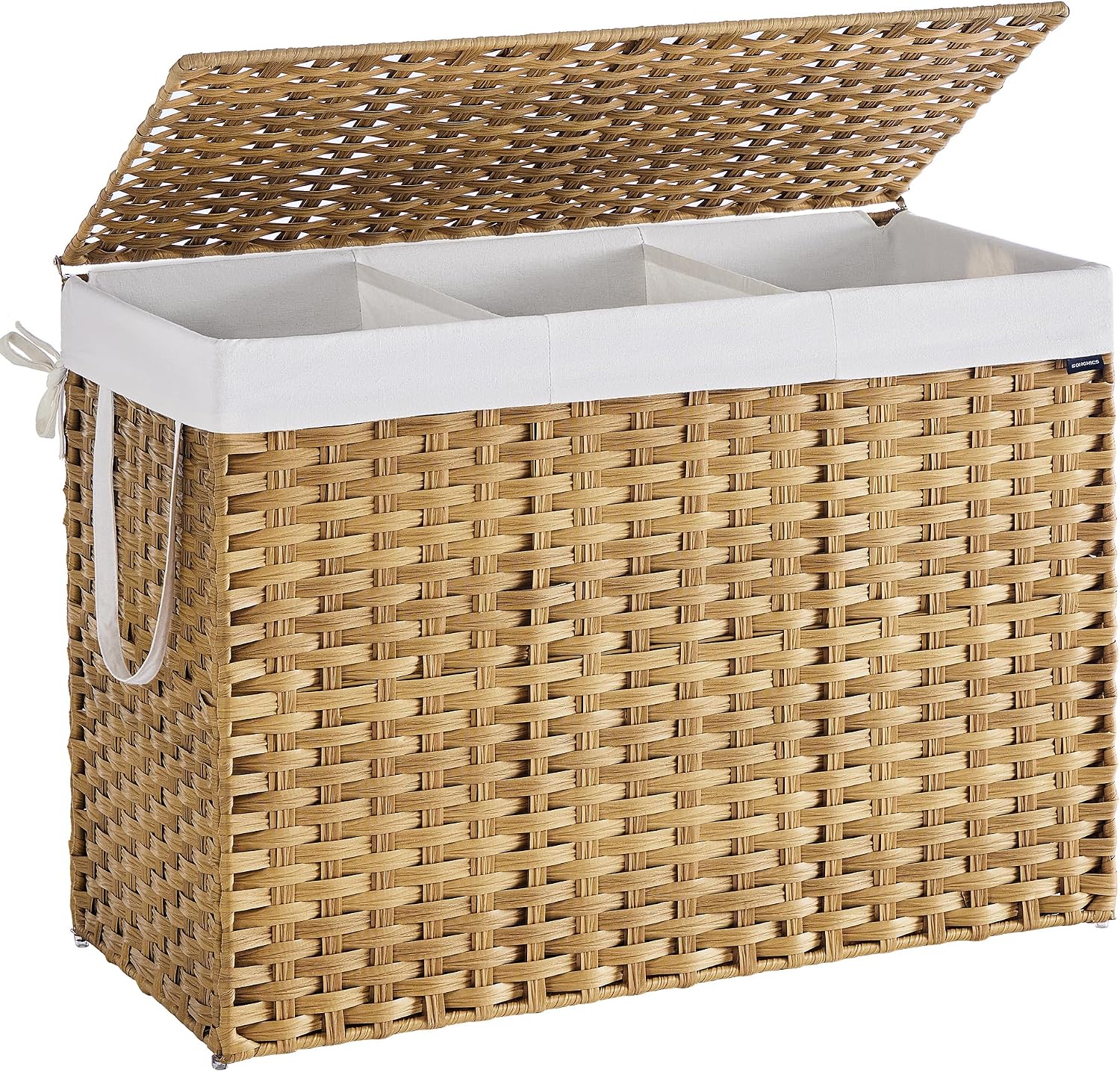 SONGMICS Laundry Hamper with Lid, 23.8 Gallon (90 L) Synthetic Rattan Clothes Laundry Basket with Lid and Handles, Foldable, Removable Liner