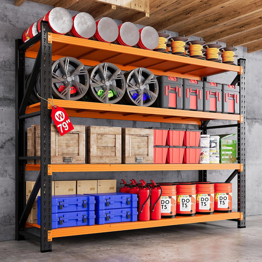 79"W Garage Shelving Heavy Duty, 6000LBS Metal Storage Shelves, 24" Deep Storage rack shelf, Steel Tall Industrial Shelving