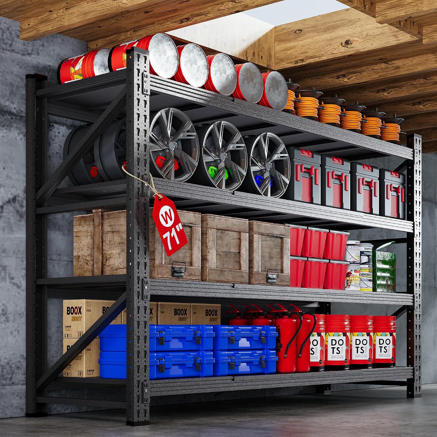 79"W Garage Shelving Heavy Duty, 6000LBS Metal Storage Shelves, 24" Deep Storage rack shelf, Steel Tall Industrial Shelving