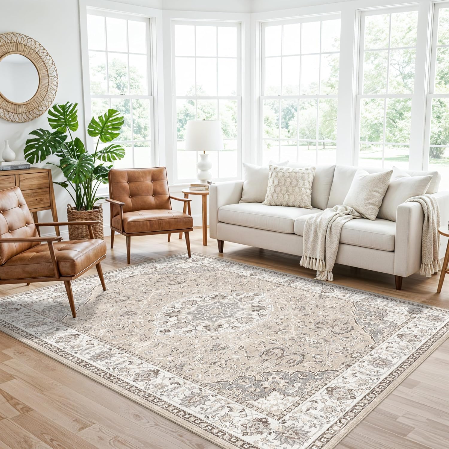 HY HAO YUN LAI Washable Large 9x12 Area Rug: Living Room Oriental Non Slip Soft Rugs Indoor Low Pile Stain Resistant Carpet for Bedroom Dining Room
