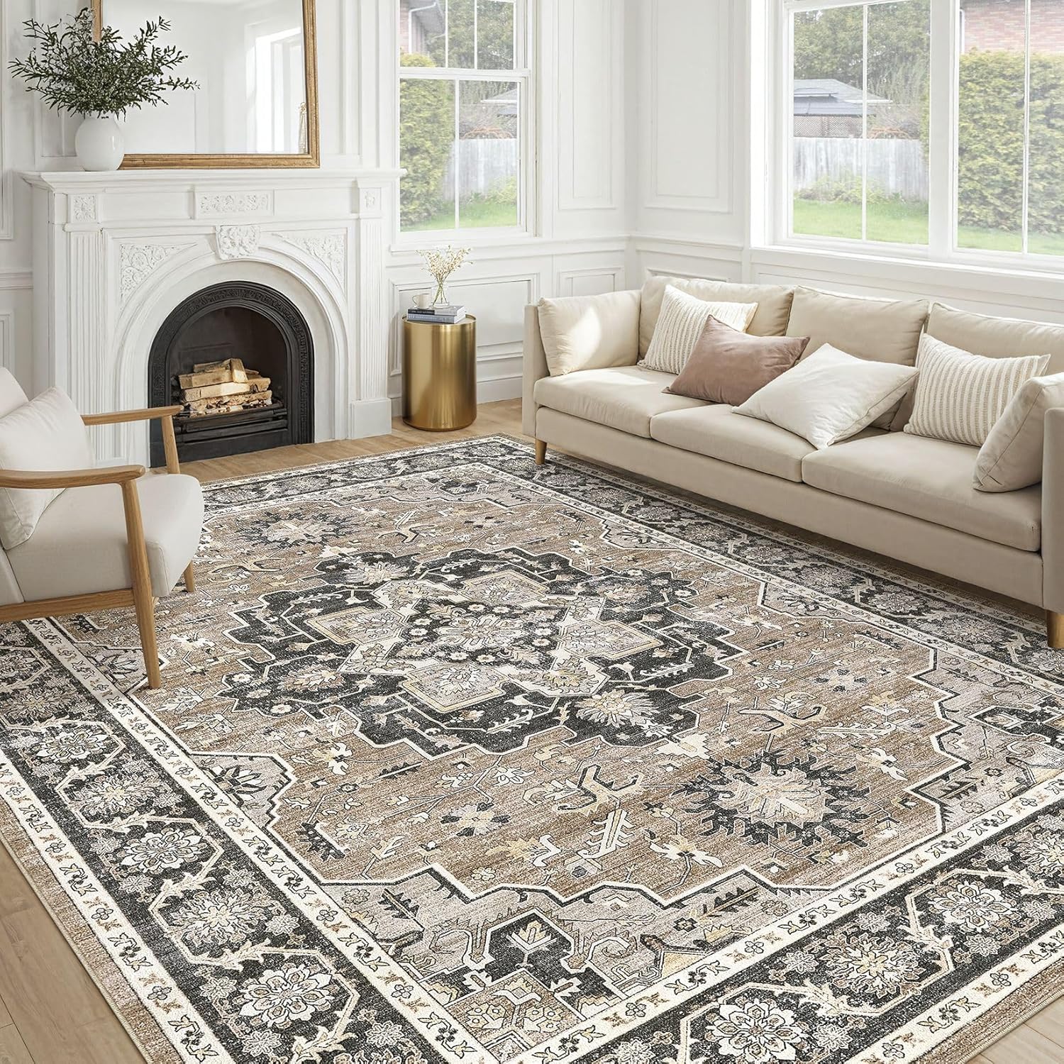 cotiled Vintage Living Room Area Rug 8x10 - Large Soft Washable Oriental Traditional Distressed Farmhouse Rugs for Bedroom - Indoor Floor Accent