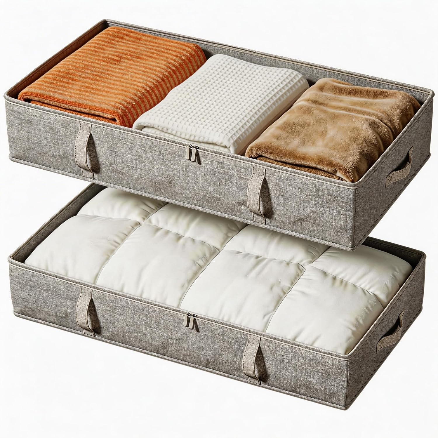 Vailando Storage Containers, 6 Inches Tall 60L Underbed Storage Bins with Sturdy Handles and Sidewalls, Closet Organizer for Clothes, Blankets