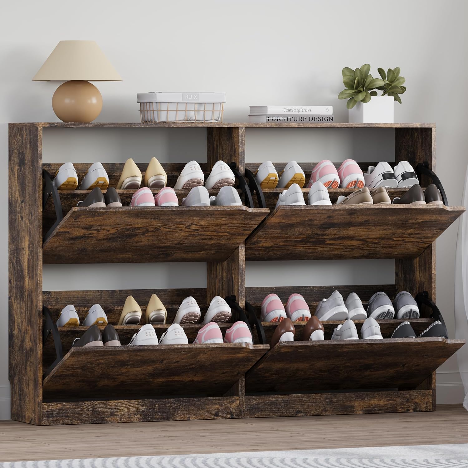BORNOON Shoe Cabinet with 3 Flip Drawers, Hidden Wood Shoe Cabinet, Freestanding Shoe Storage Cabinet for Entryway Hallway.White. 47.2" H*31.5" W*9