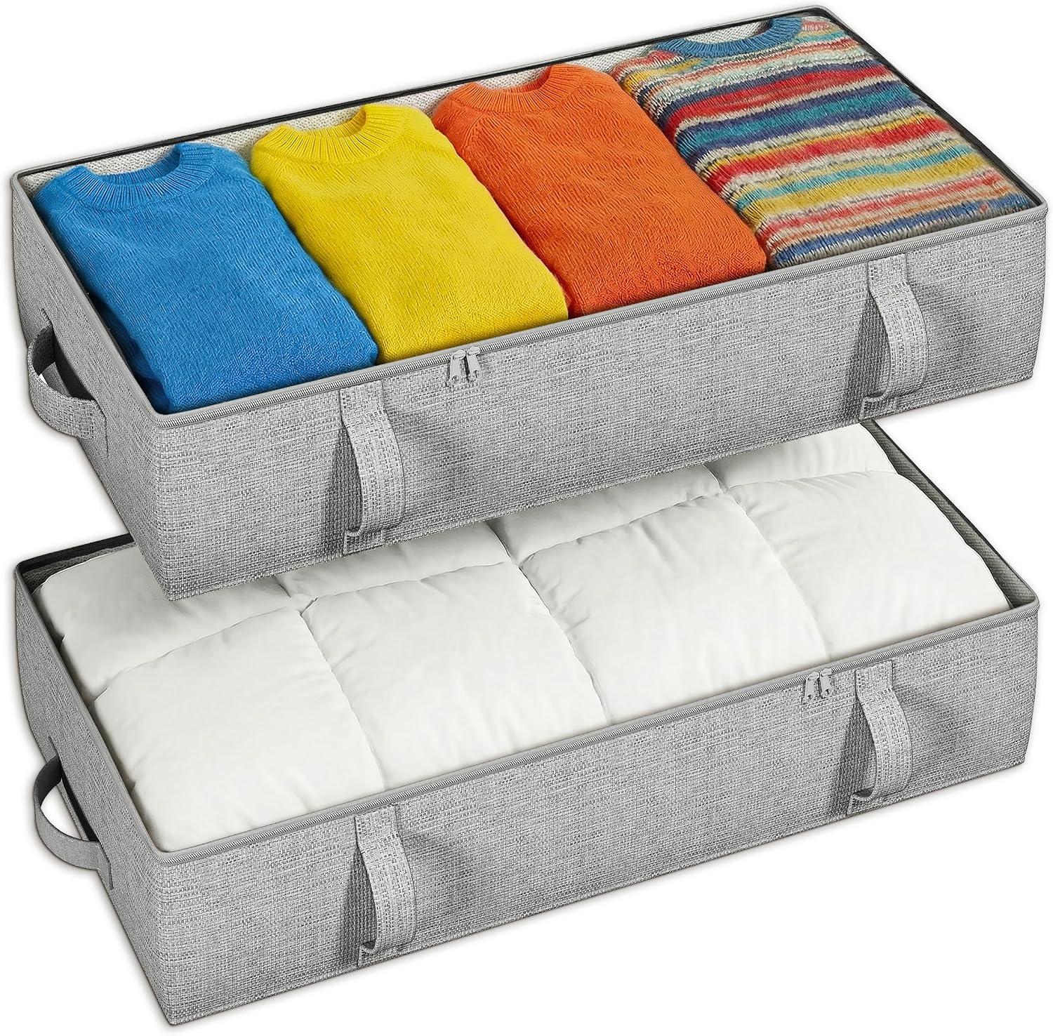TidyCorner 2-Pack Under Bed Storage Containers, 8 Inches Tall Underbed Clothes Storage Organizer Bin with Sturdy Sidewalls/Bottom