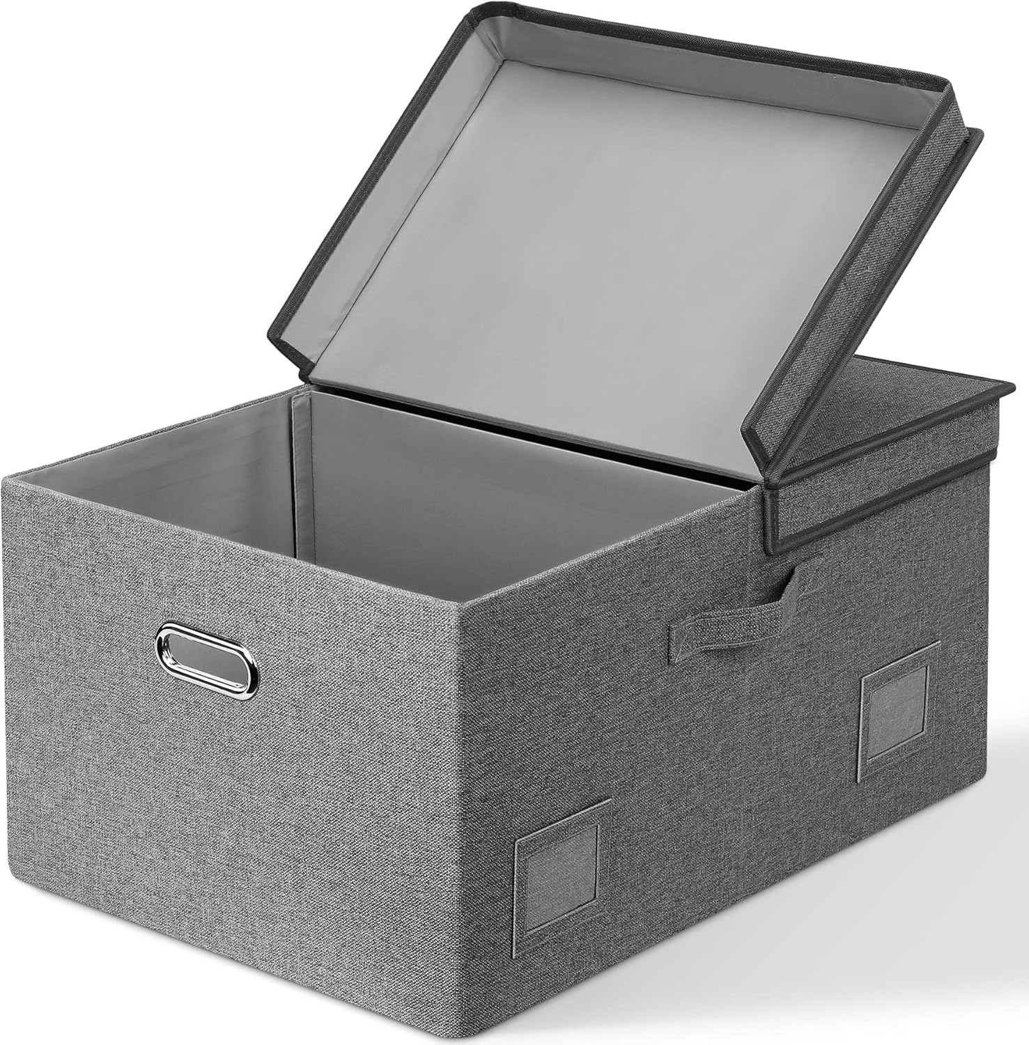 Graciadeco Large Quart Collapsible Stackable Storage Bins with Lids, 3 Packs Beige Linen Fabric Closet Boxes with Lids