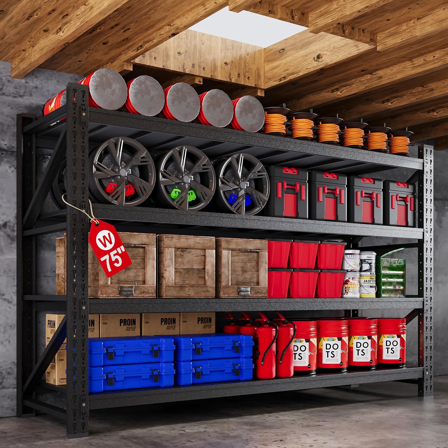 79"W Garage Shelving Heavy Duty, 6000LBS Metal Storage Shelves, 24" Deep Storage rack shelf, Steel Tall Industrial Shelving