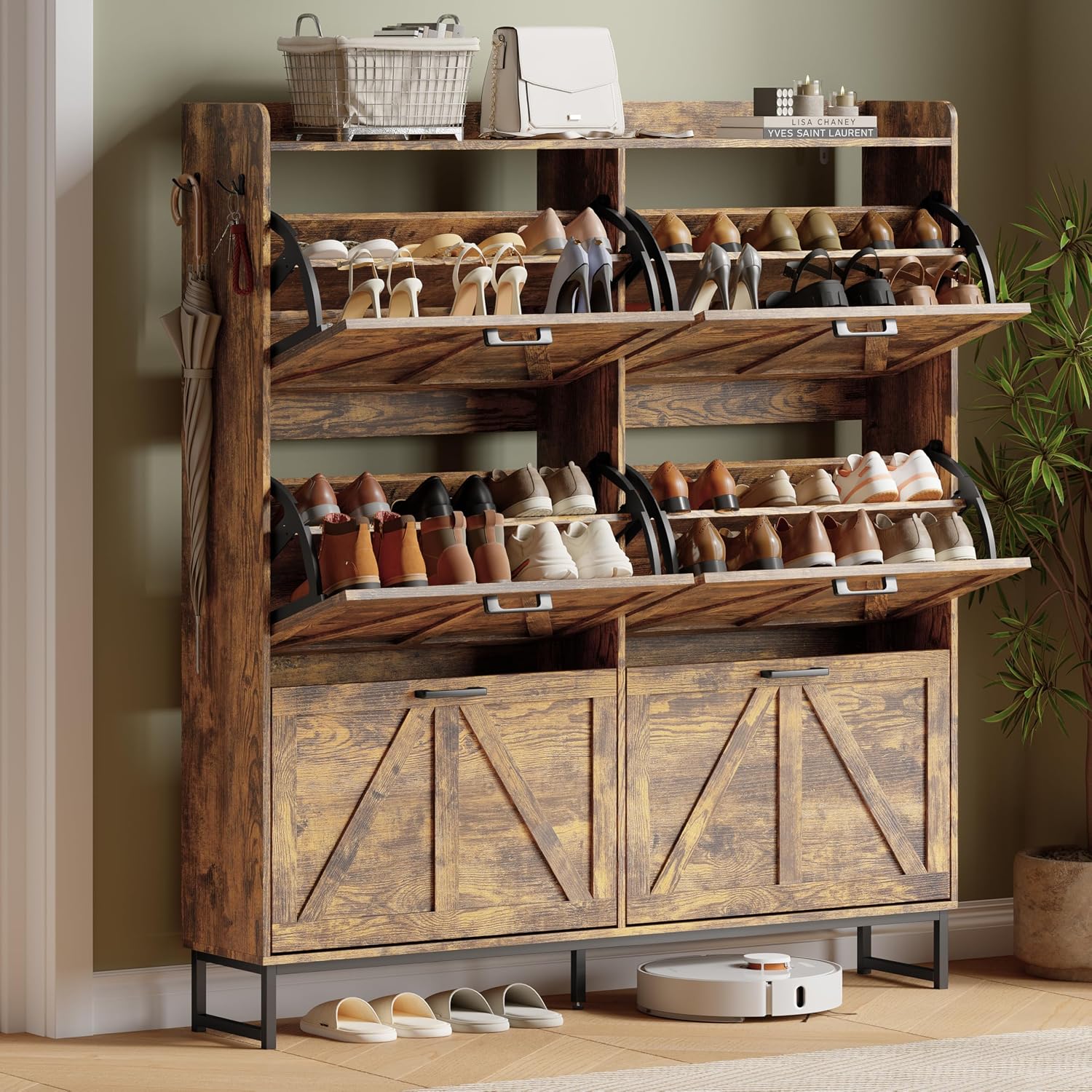 Shoe Cabinet with 2 Flip Drawers, Freestanding Hidden Shoe Storage Organizer for Entryway