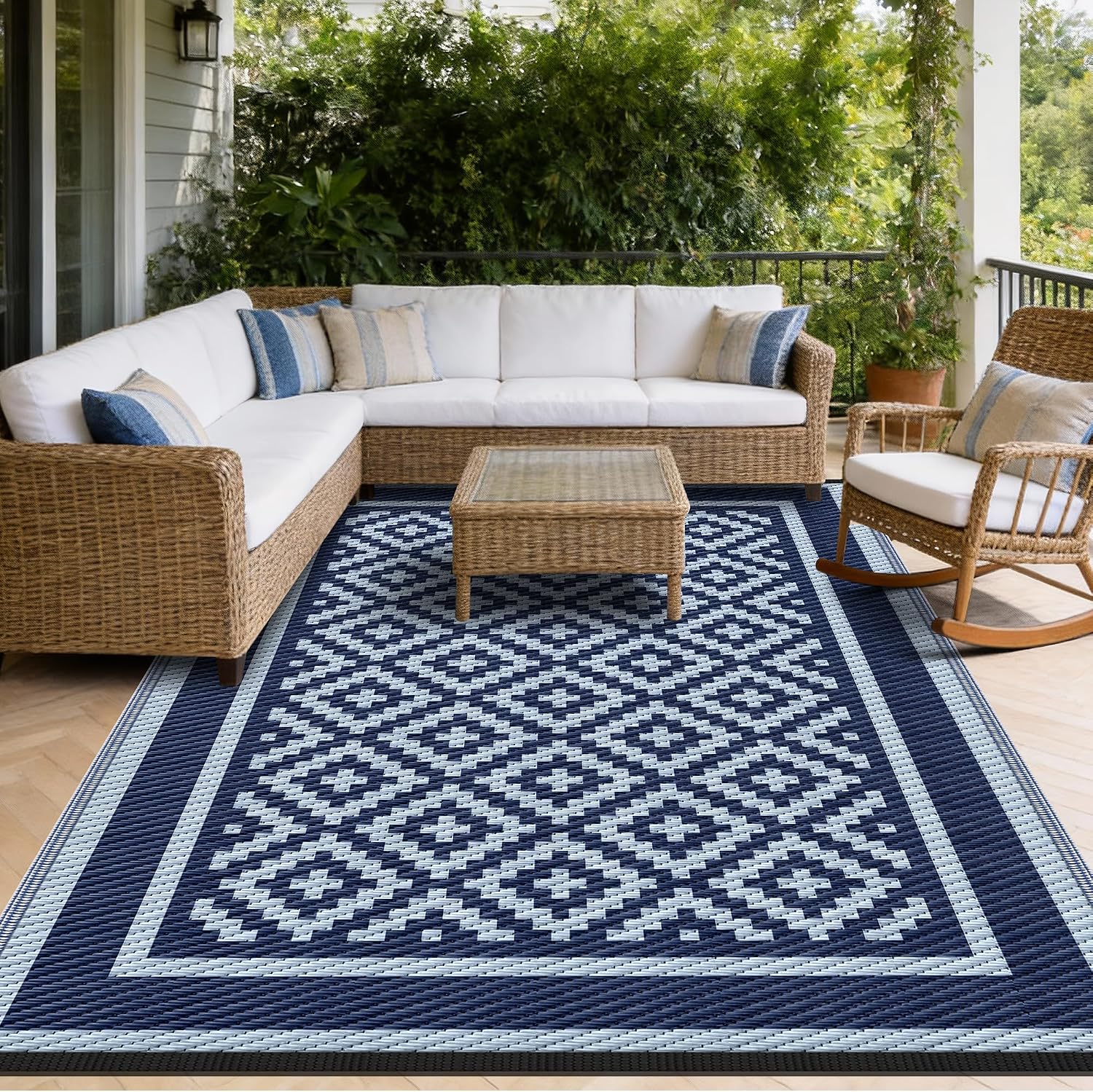Kohree Outdoor Rug 9x12 Reversible, Waterproof Outdoor Plastic Straw Rug RV Patio Mat, Non-Slip Easy-Cleaning RV Outdoor Mat Carpet for Deck, Patio