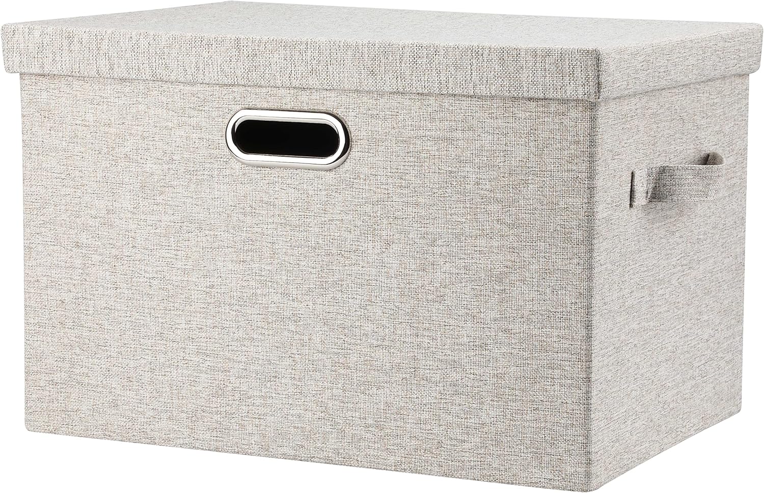 Graciadeco Large Quart Collapsible Stackable Storage Bins with Lids, 3 Packs Beige Linen Fabric Closet Boxes with Lids