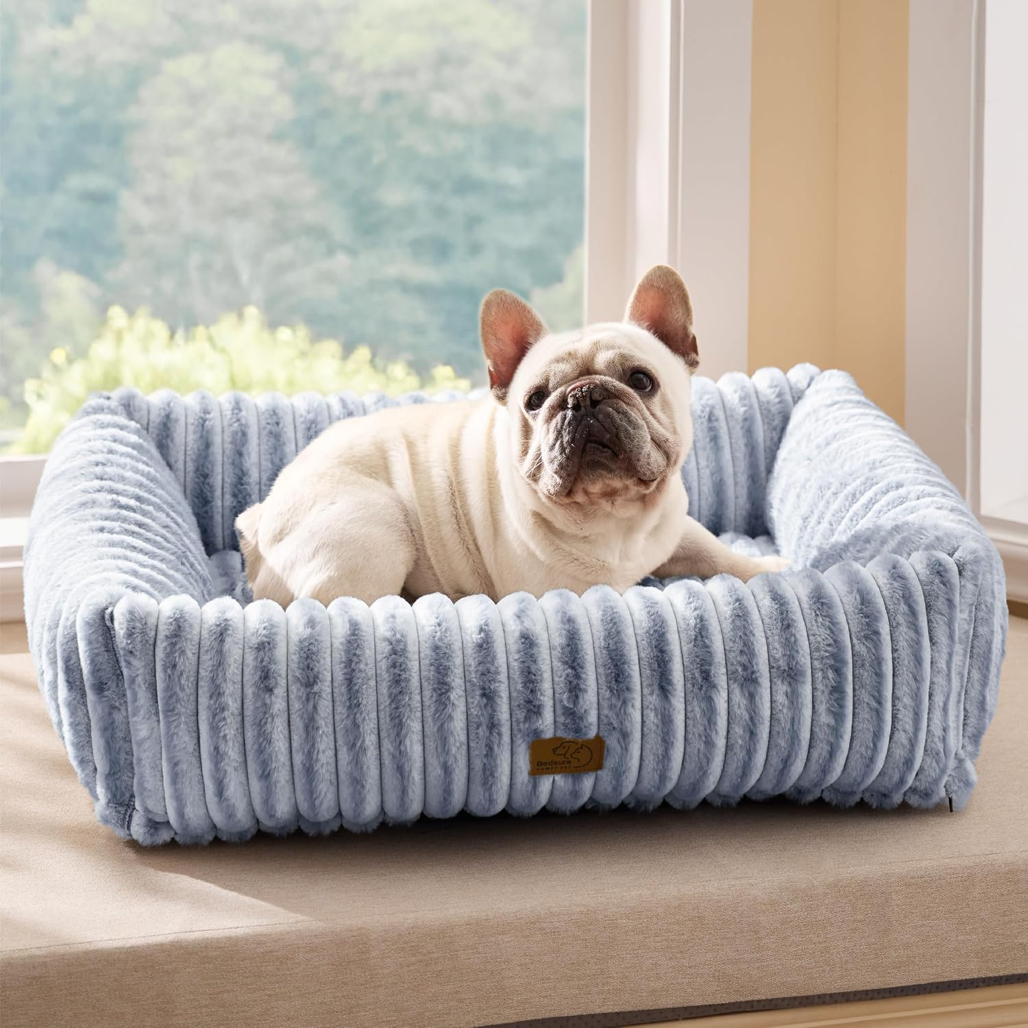 Bedsure ComfyFleece™ Cute Dog Beds Large Sized Dog Washable, 36in Blush Pink, Furry Big Square Pet Beds, Washable Aesthetic