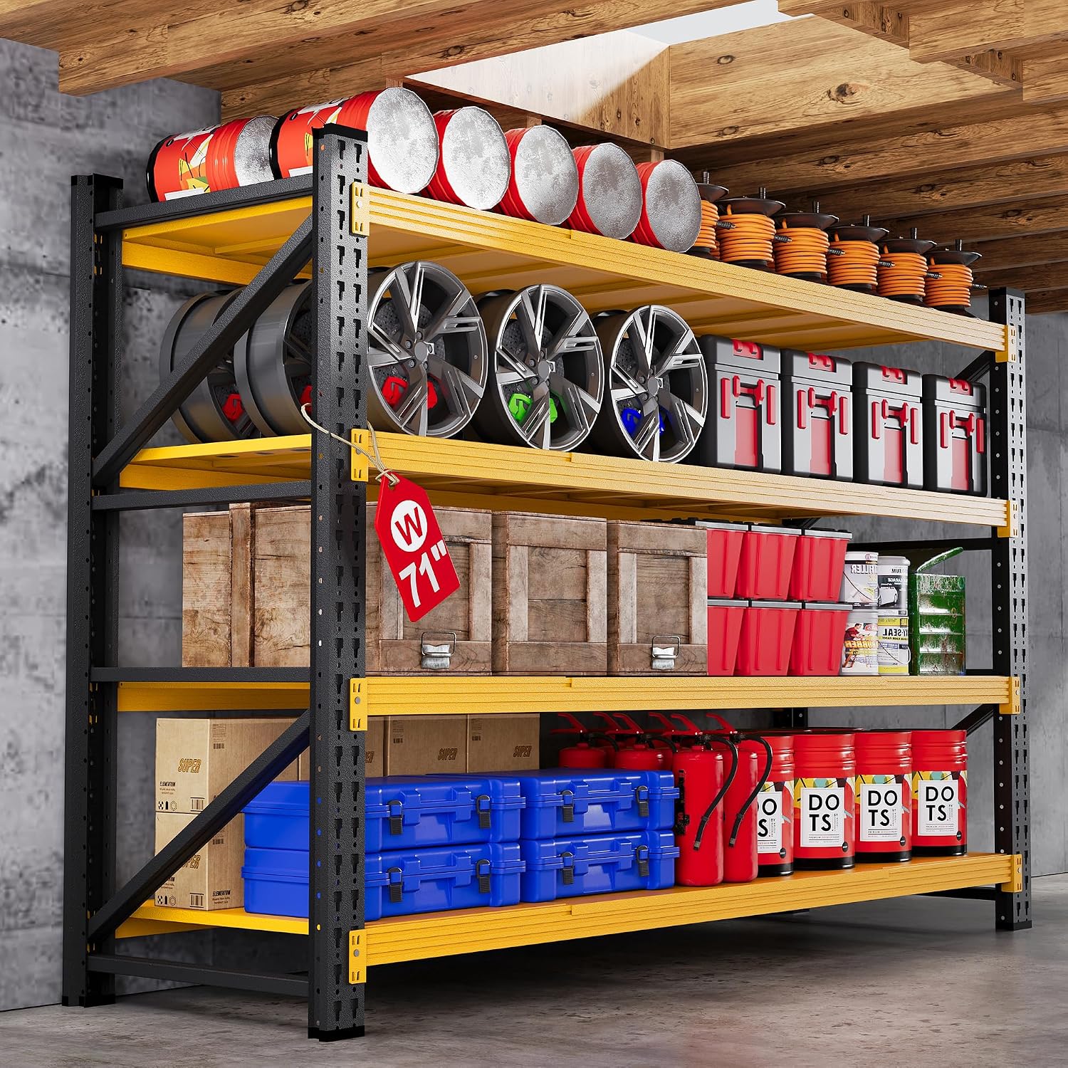 79"W Garage Shelving Heavy Duty, 6000LBS Metal Storage Shelves, 24" Deep Storage rack shelf, Steel Tall Industrial Shelving