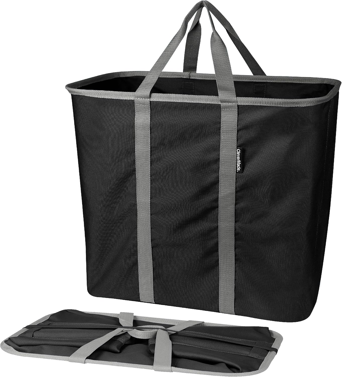 CleverMade Collapsible Laundry Caddy, 64L, 2 Pack, Black Gray, A reinforced rim and base keep it upright for loading. Comfortable handles move up to 2