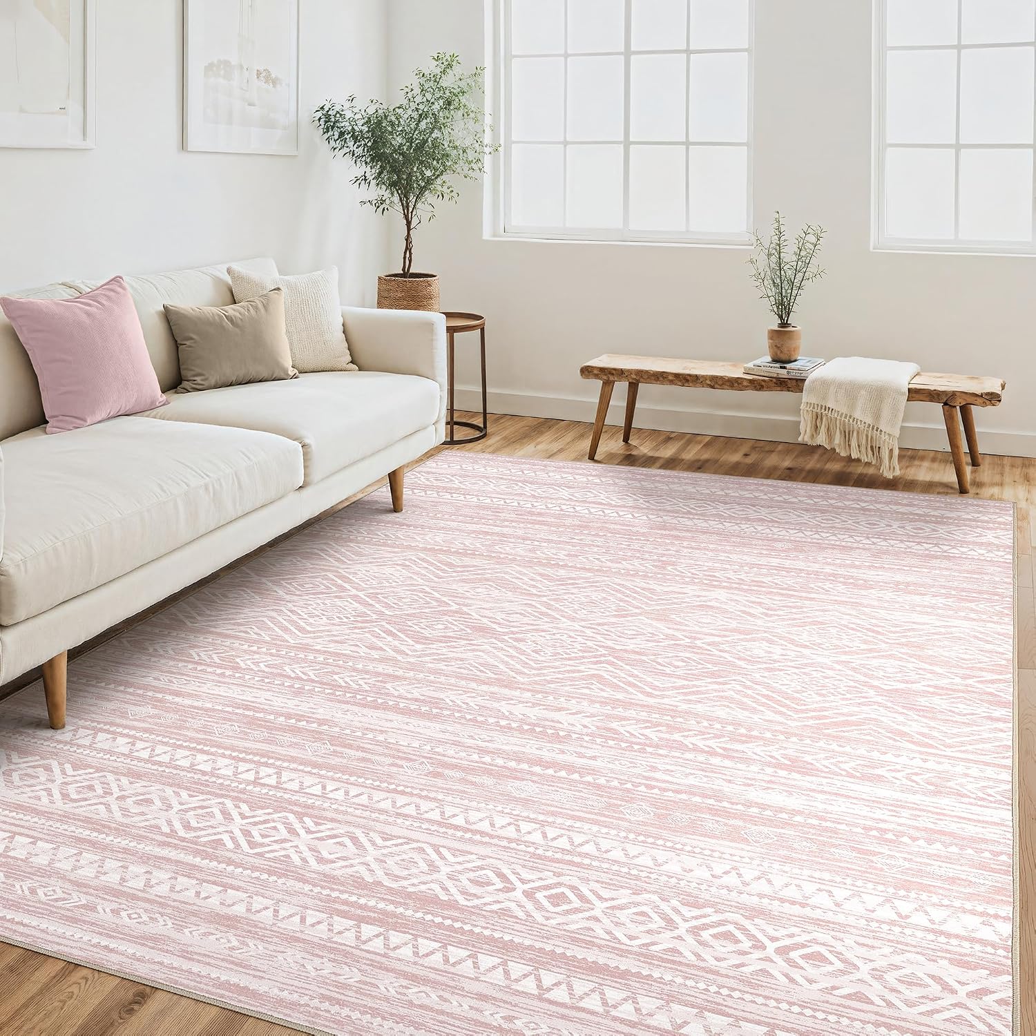 Tortania Area Rug Living Room Rugs - 10x12 Washable Large Soft Neutral Boho Moroccan Bohemian Farmhouse Rug Indoor Floor Carpet for Bedroom Under