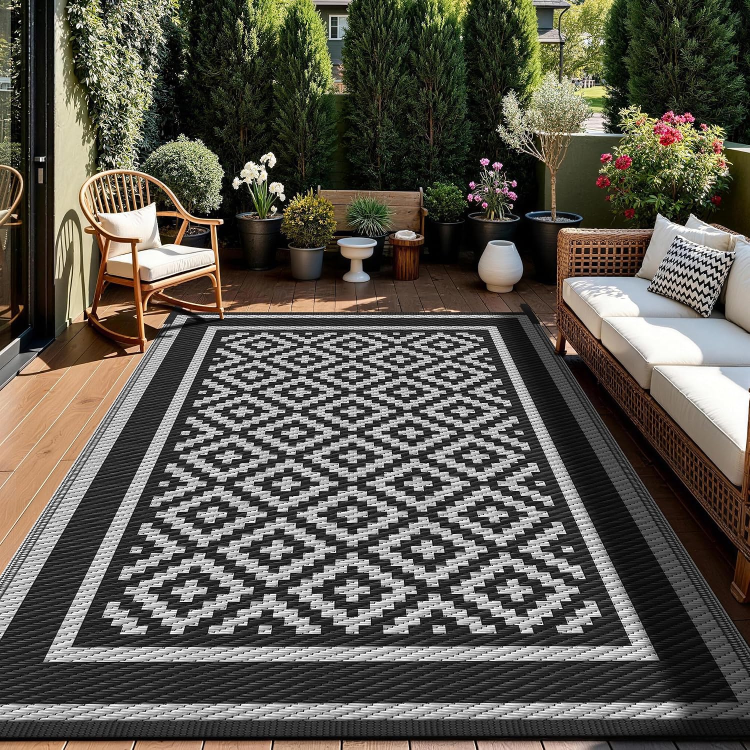 Kohree Outdoor Rug 9x12 Reversible, Waterproof Outdoor Plastic Straw Rug RV Patio Mat, Non-Slip Easy-Cleaning RV Outdoor Mat Carpet for Deck, Patio