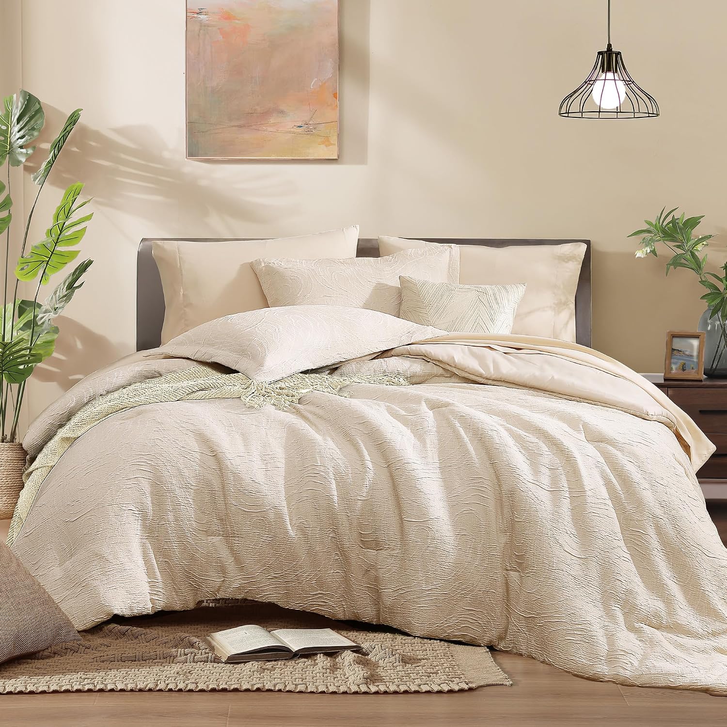 Monbix King Size Comforter Set, Olive Green King Bed Set Reversible, King Size Comforter Set 7 Pieces, Cationic Dyeing Bed in a Bag with Comforter