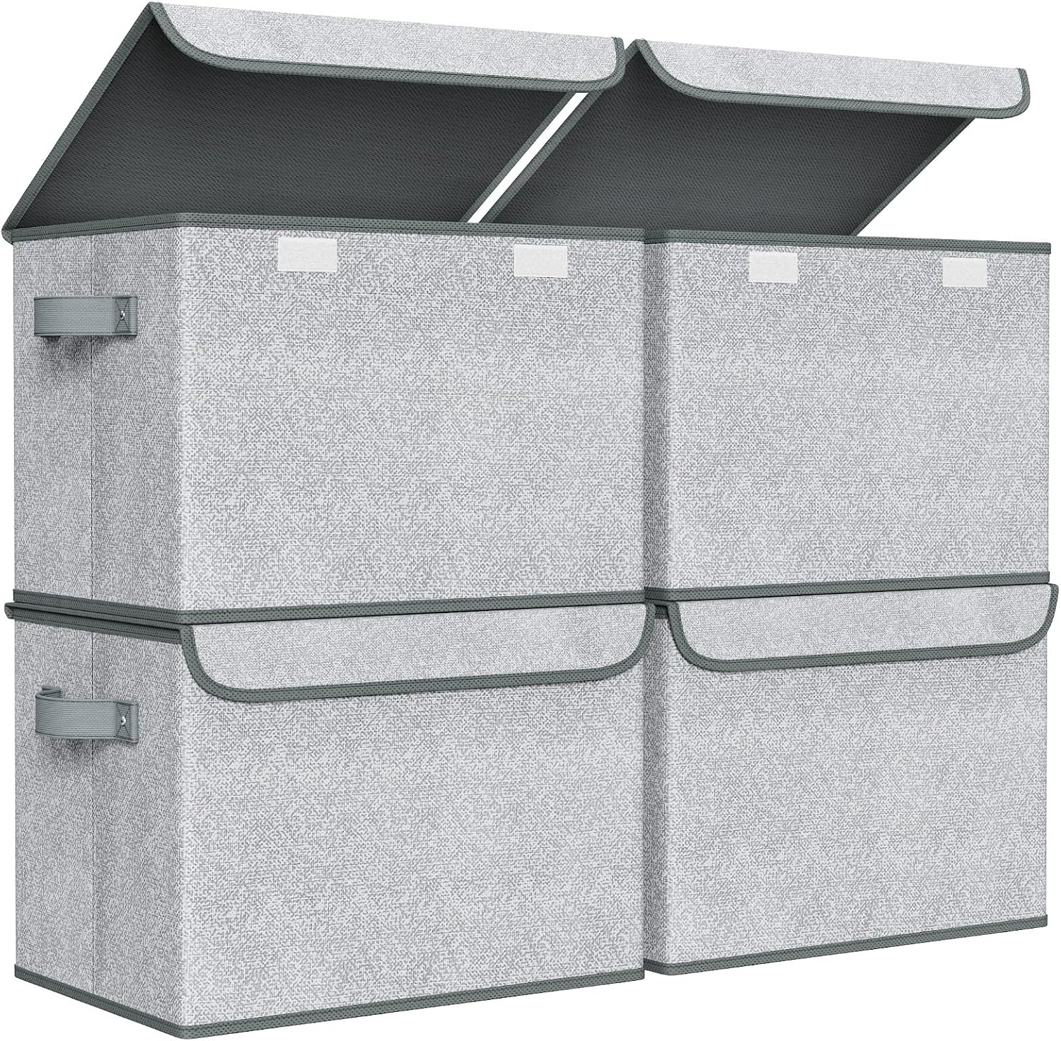 Univivi Fabric Foldable Storage Boxes 4-Pack Large Collapsible Stackable Storage Bins with Lids, Closet Organizers and Storage Cube Basket for Home