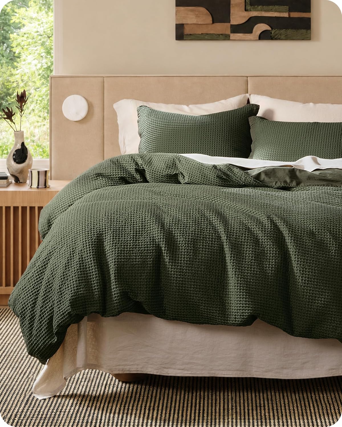 Bedsure Cotton Duvet Cover Queen - 100% Cotton Waffle Weave Coconut White Duvet Cover Queen Size, PureWoven Breathable Bedding Set for All Season