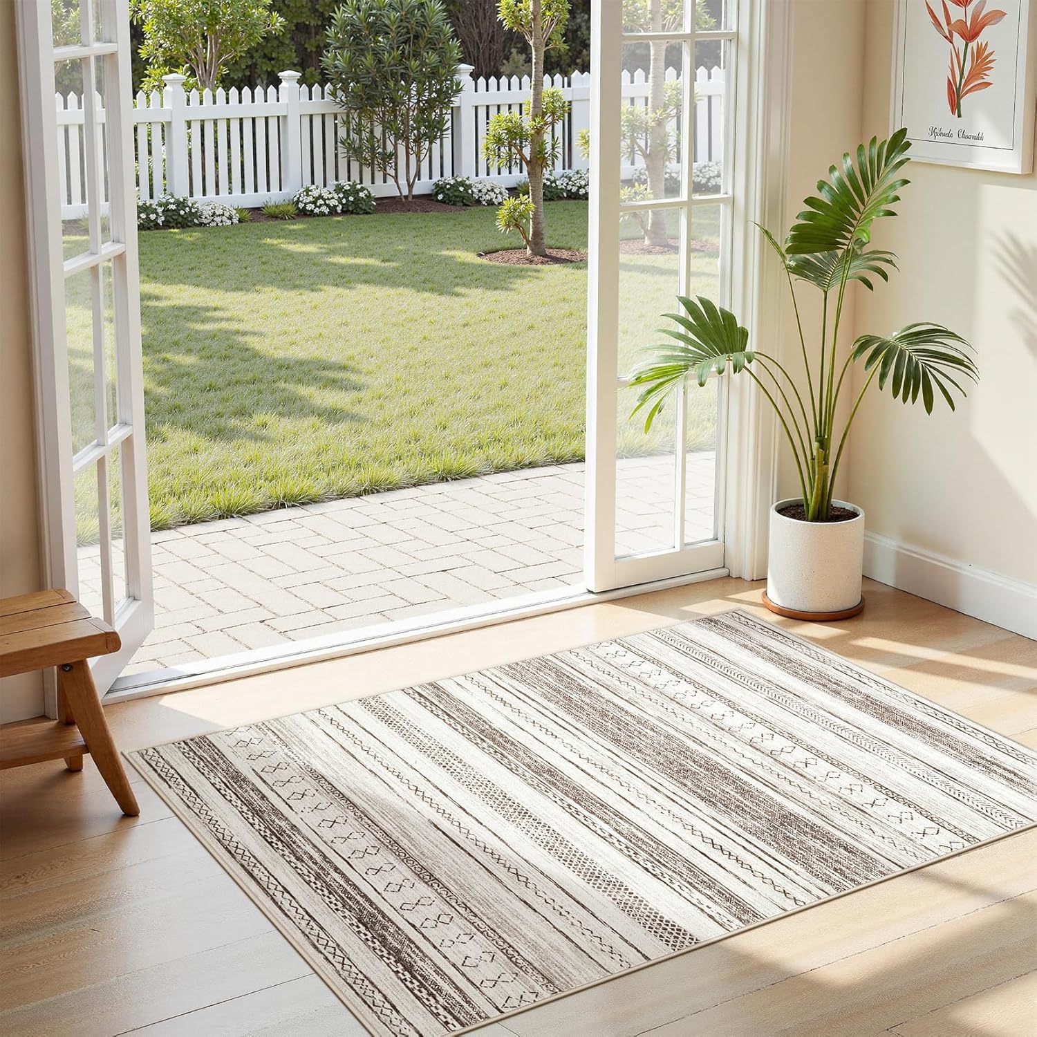 Tortania Area Rug Living Room Rugs - 10x12 Washable Large Soft Neutral Boho Moroccan Bohemian Farmhouse Rug Indoor Floor Carpet for Bedroom Under