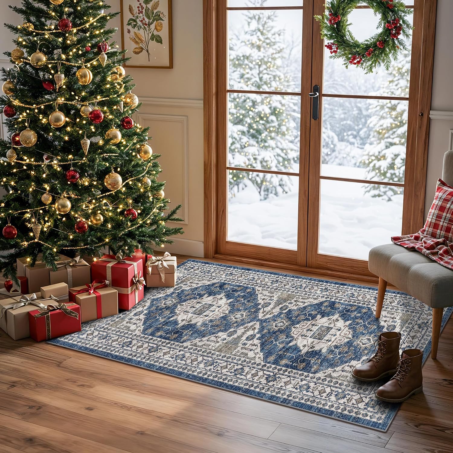 HY HAO YUN LAI Washable Large 9x12 Area Rug: Living Room Oriental Non Slip Soft Rugs Indoor Low Pile Stain Resistant Carpet for Bedroom Dining Room
