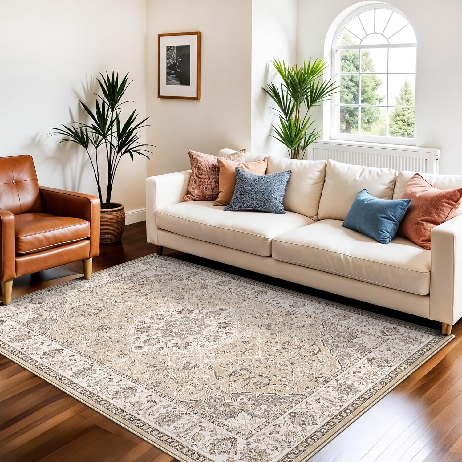 HY HAO YUN LAI Washable Large 9x12 Area Rug: Living Room Oriental Non Slip Soft Rugs Indoor Low Pile Stain Resistant Carpet for Bedroom Dining Room
