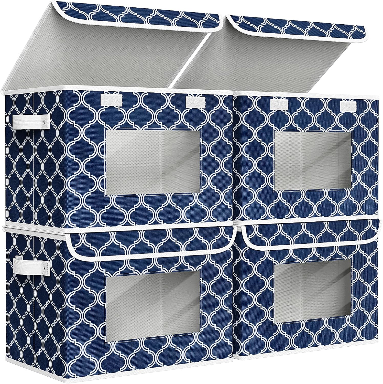 Univivi Fabric Foldable Storage Boxes 4-Pack Large Collapsible Stackable Storage Bins with Lids, Closet Organizers and Storage Cube Basket for Home