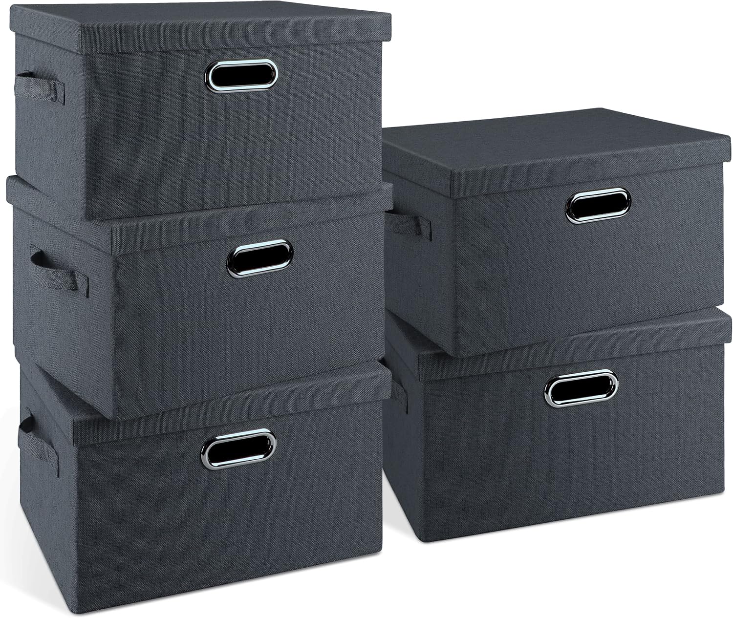 Graciadeco Large Quart Collapsible Stackable Storage Bins with Lids, 3 Packs Beige Linen Fabric Closet Boxes with Lids