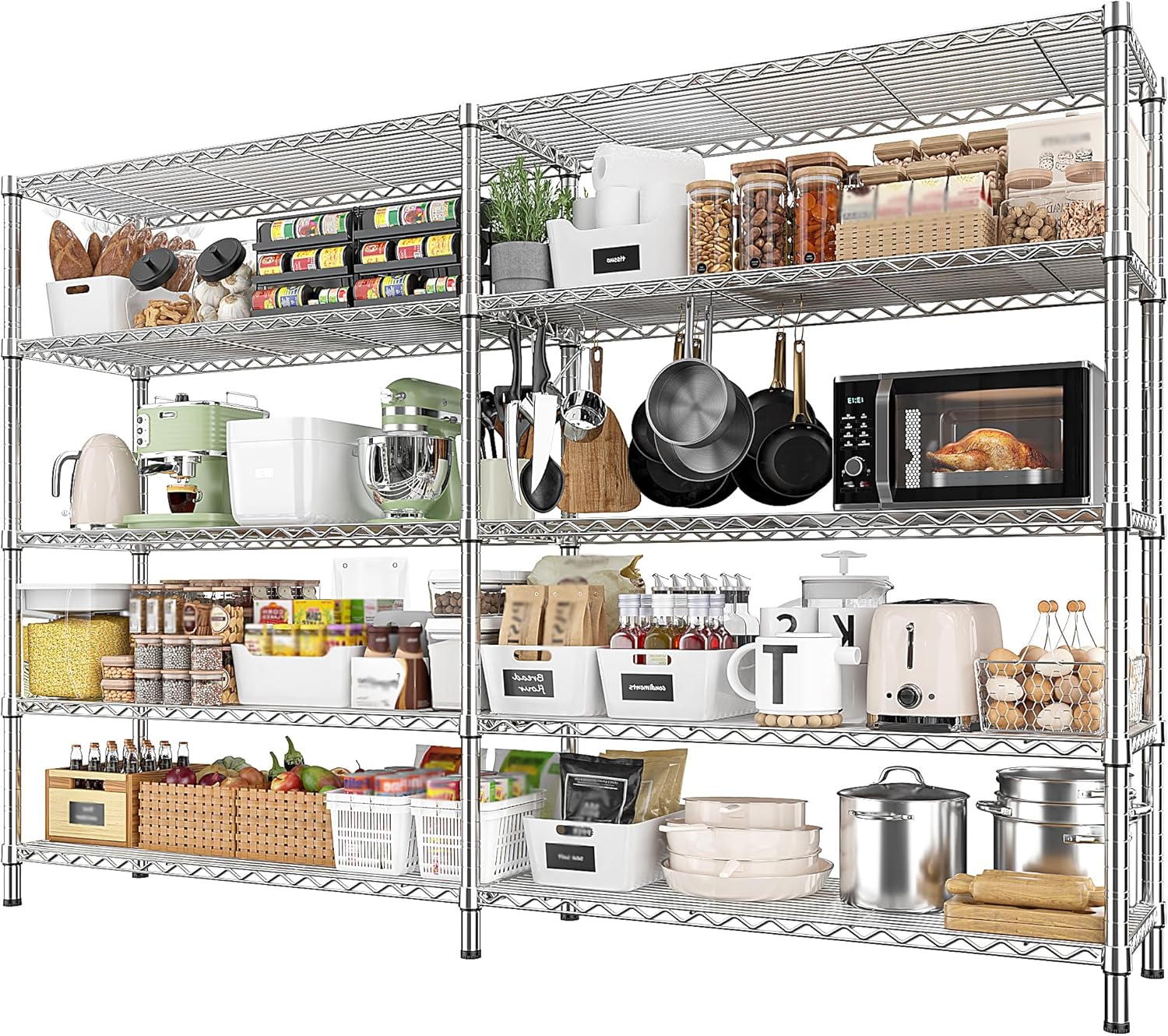 REIBII 58" W Storage Shelves Wire Shelving 1400LB Metal Shelves for 5 Tier Shelving Unit with Shelf Adjustable Garage Shelving Rack for Pantry Kitchen
