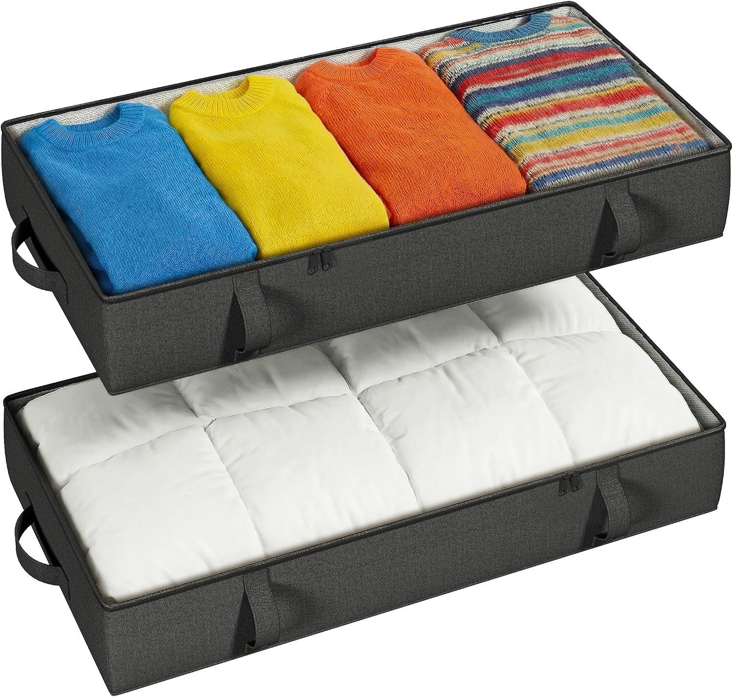 TidyCorner 2-Pack Under Bed Storage Containers, 8 Inches Tall Underbed Clothes Storage Organizer Bin with Sturdy Sidewalls/Bottom