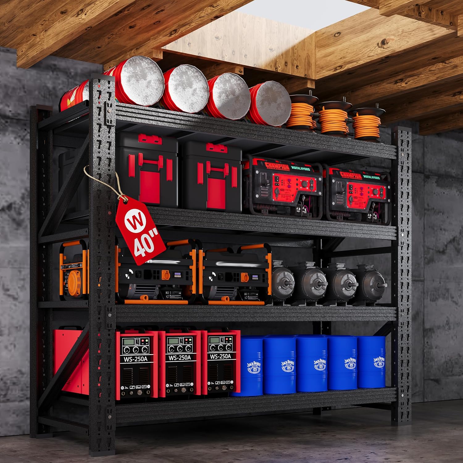 79"W Garage Shelving Heavy Duty, 6000LBS Metal Storage Shelves, 24" Deep Storage rack shelf, Steel Tall Industrial Shelving