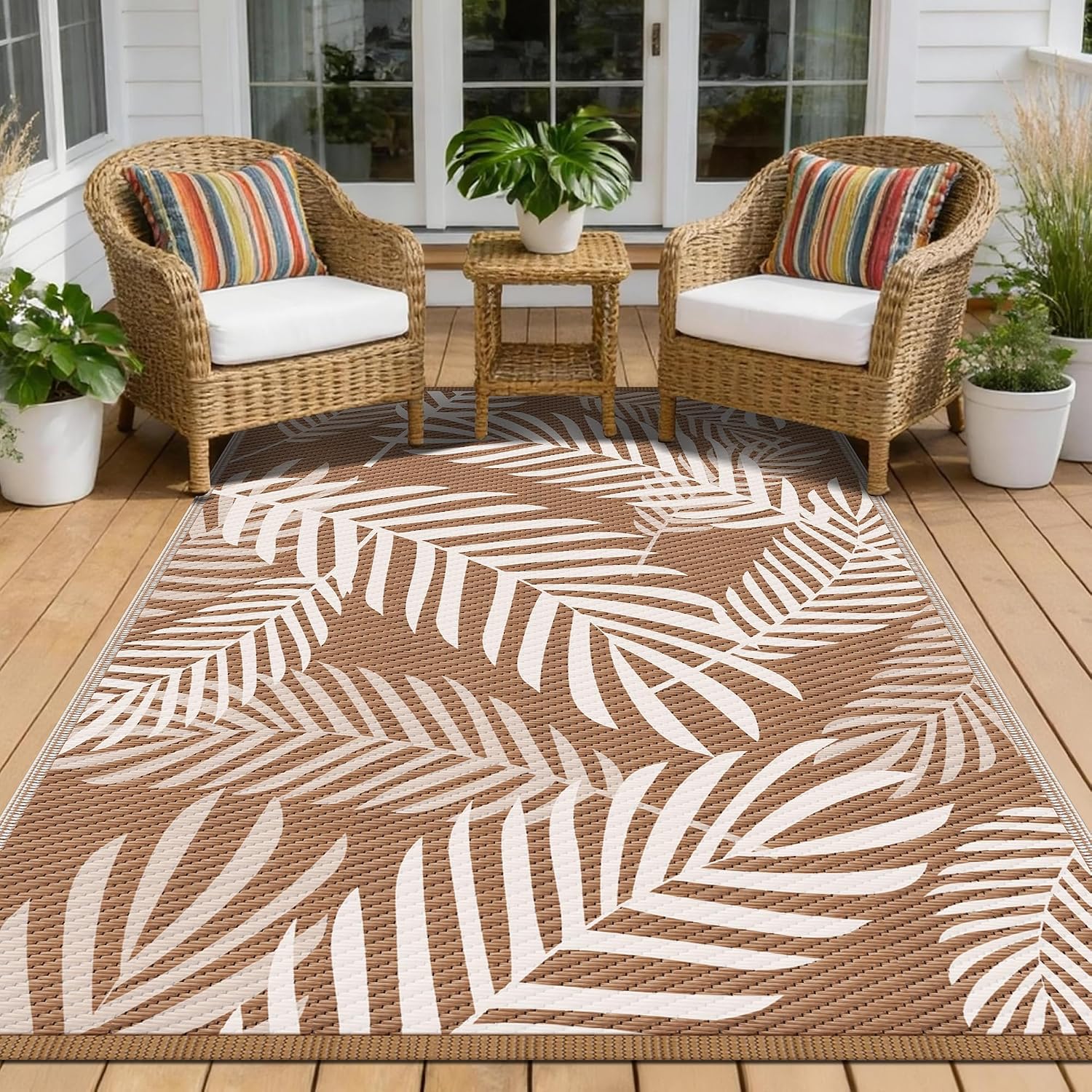 Kohree Outdoor Rug 9x12 Reversible, Waterproof Outdoor Plastic Straw Rug RV Patio Mat, Non-Slip Easy-Cleaning RV Outdoor Mat Carpet for Deck, Patio