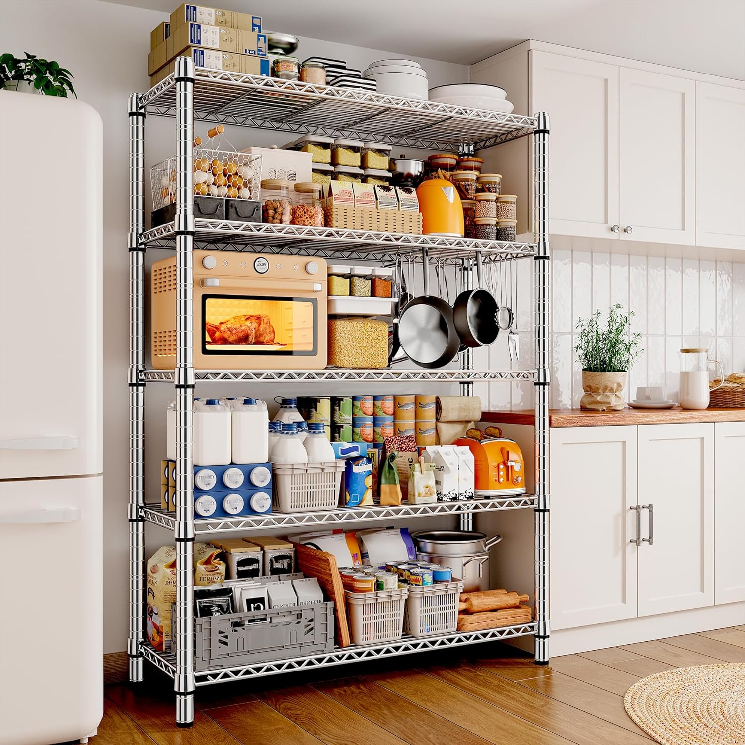 REIBII 5 Tier Metal Shelving Storage Shelves, 71''H Adjustable Wire Shelves Garage Shelving Unit for Kitchen, Pantry, Laundry Room, Warehouse, Office