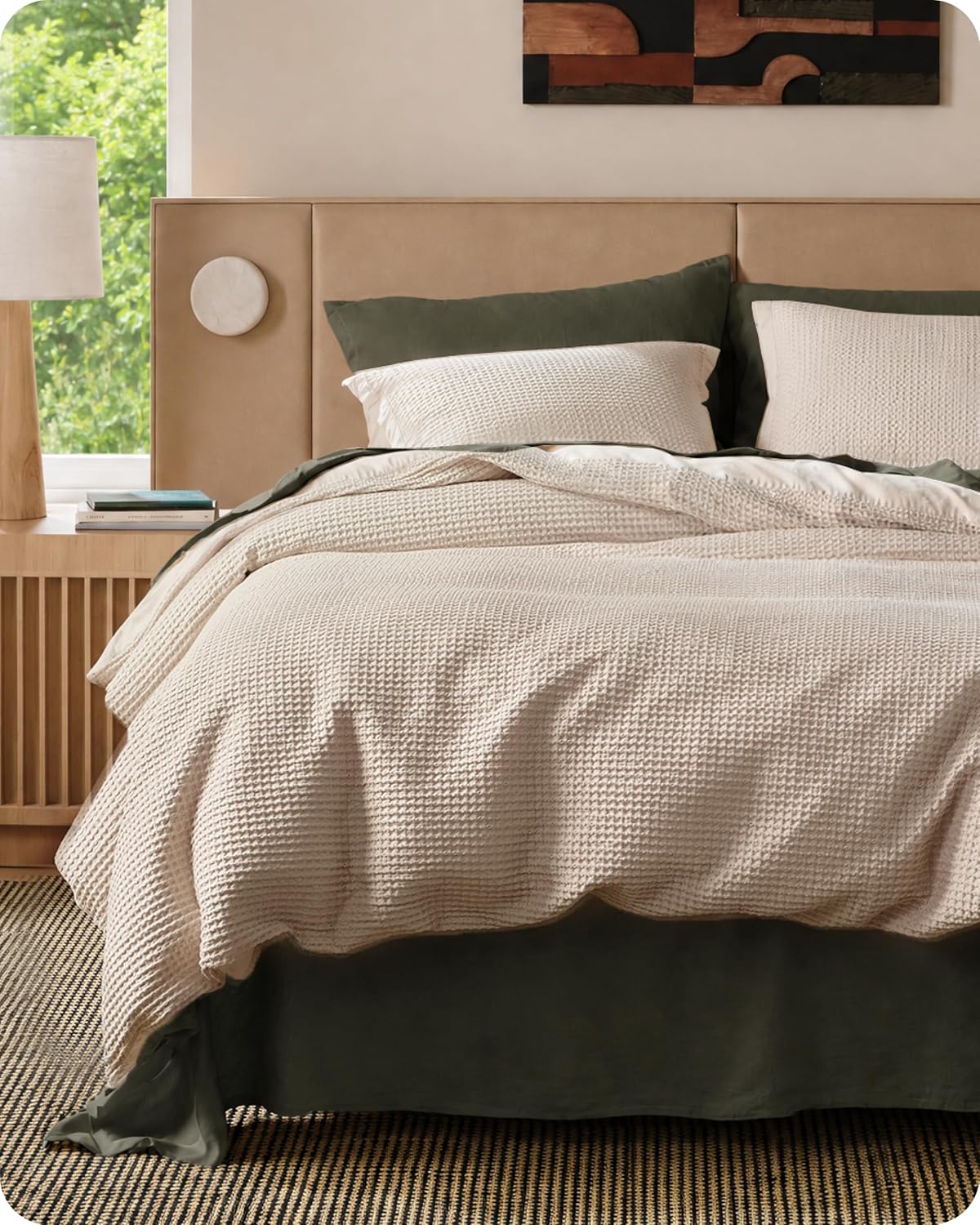 Bedsure Cotton Duvet Cover Queen - 100% Cotton Waffle Weave Coconut White Duvet Cover Queen Size, PureWoven Breathable Bedding Set for All Season