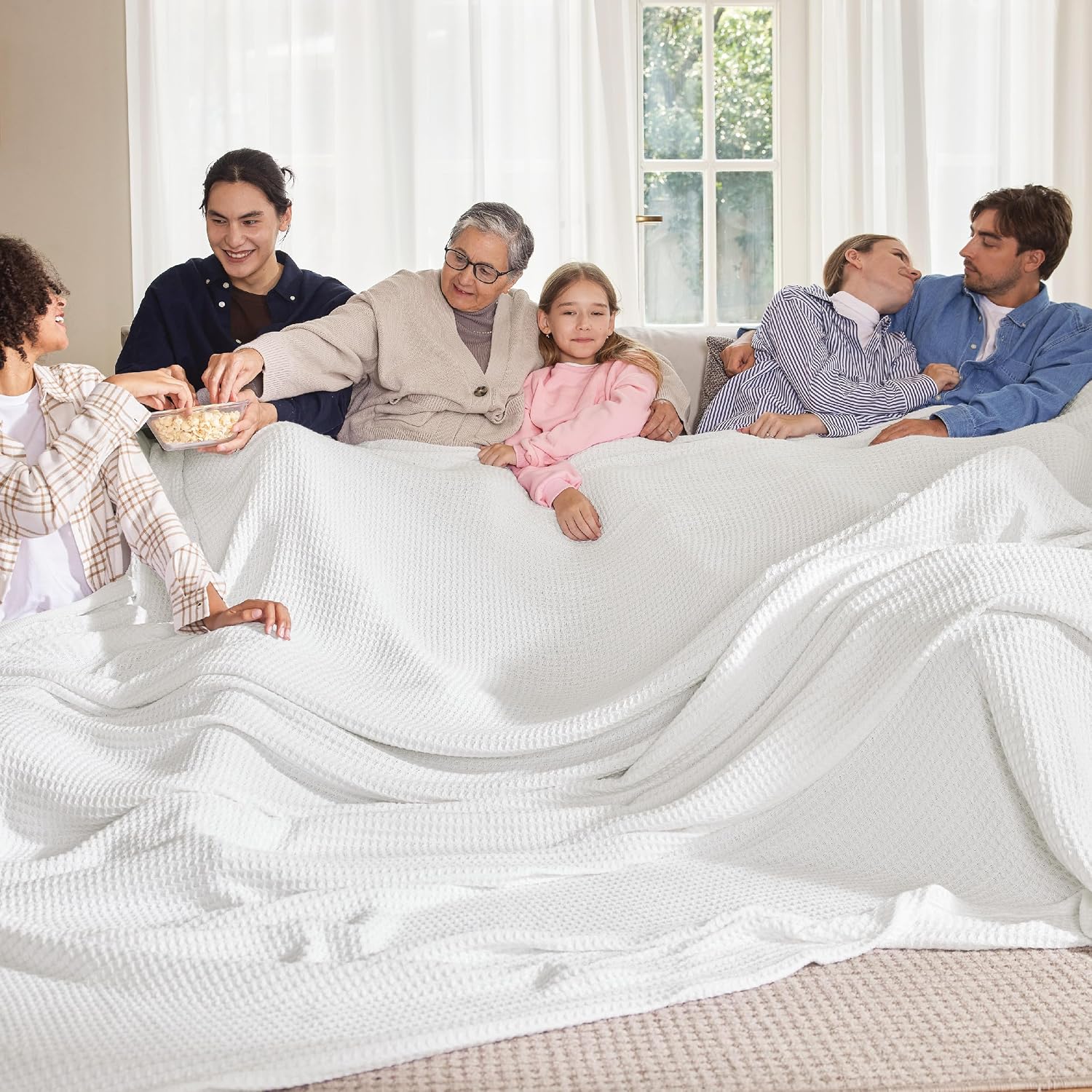 Bedsure 100% Cotton Blanket King Size for Bed - Cooling Breathable and Soft for Summer, Thick Cozy Waffle Weave Blanket Gifts for Women, White