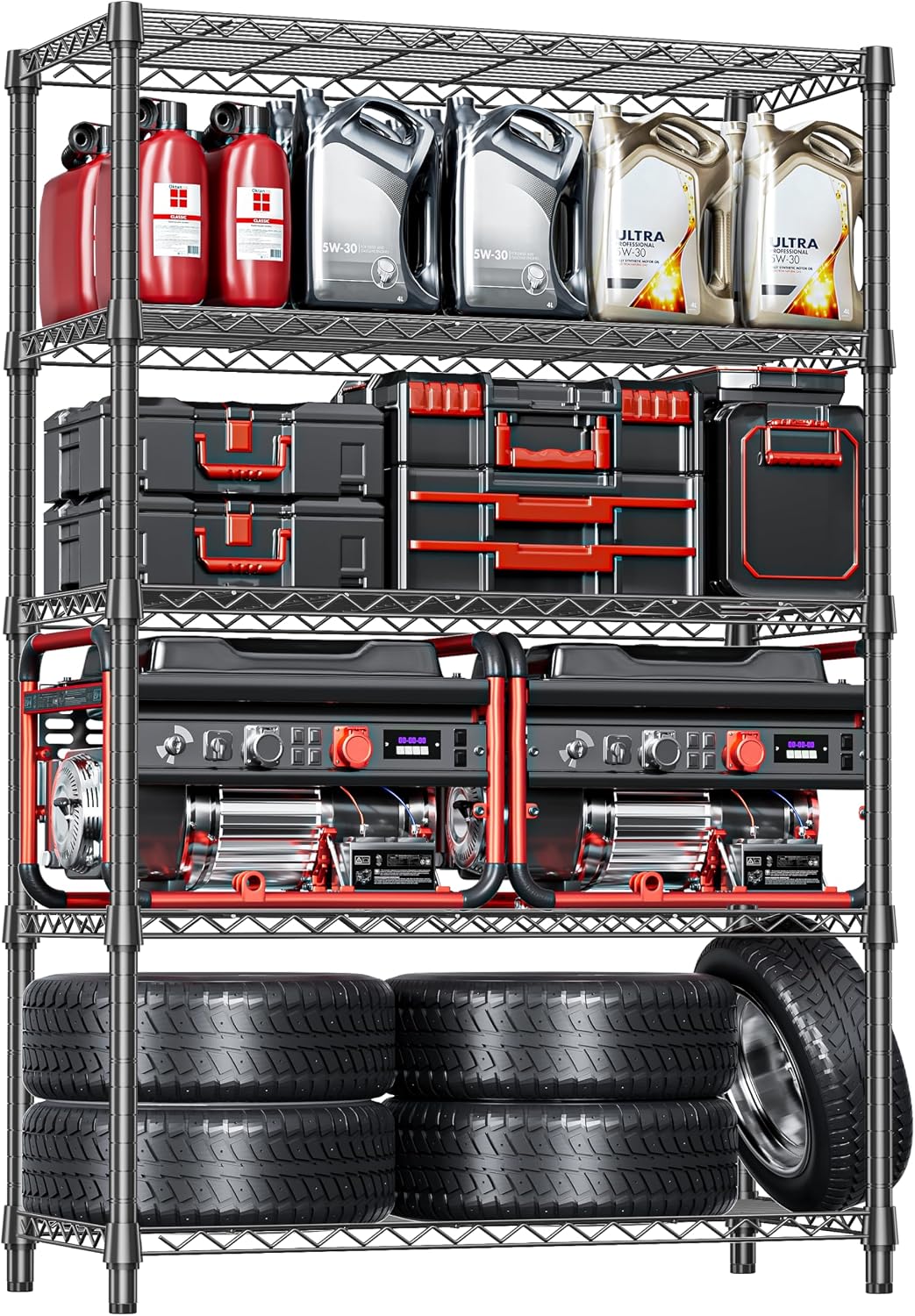 Garage Shelving Wide Storage Shelves 4 Tier Metal Shelves 3200 LBS Heavy Duty Adjustable Utility Shelf Rack Black 23.6" D x 53.1" W x 73.6" H