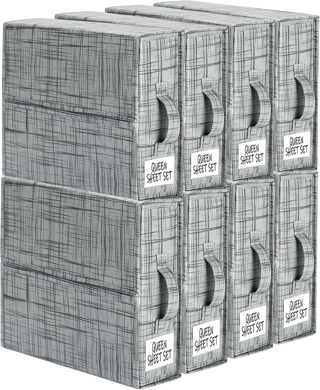 SUOCO SheetCube Bed Sheet Organizers and Storage 6 Pack, Foldable Linen Closet Organizer with Window and Label