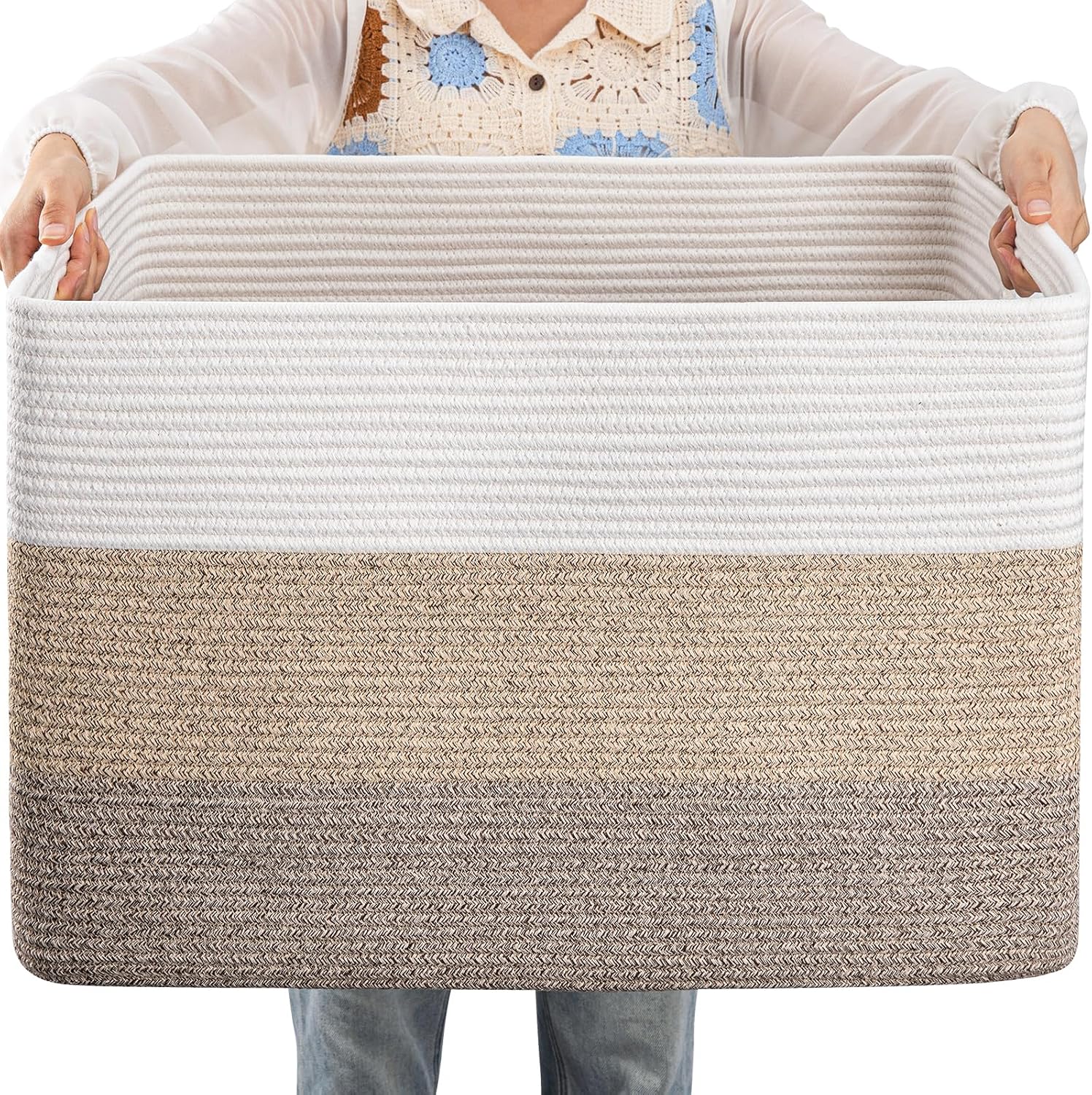 OIAHOMY Large Blanket Basket, 22"x17"x12" Laundry Baskets, Nursery Blanket Storage Living Room, Toy Storage With Handle